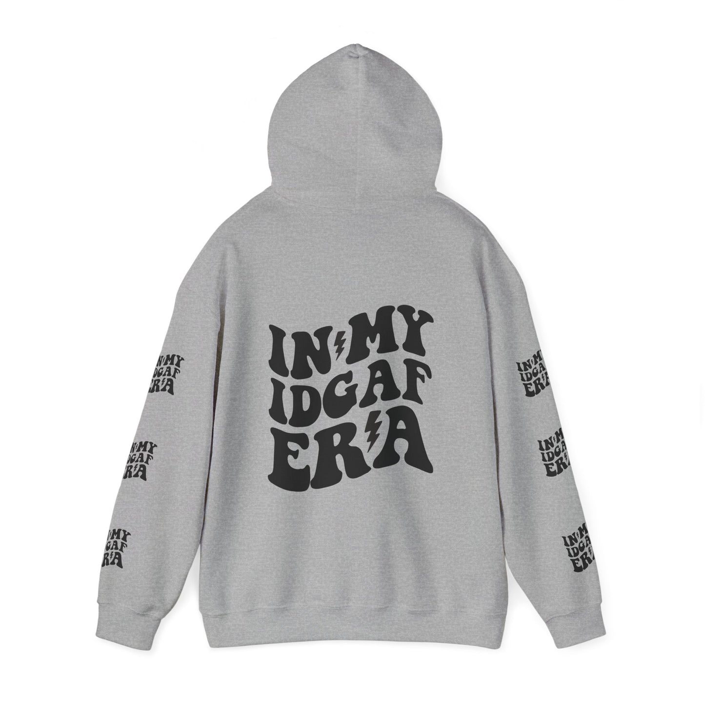 In my IDGAF era,  Unisex Heavy Blend™ Hooded Sweatshirt (side arm design)