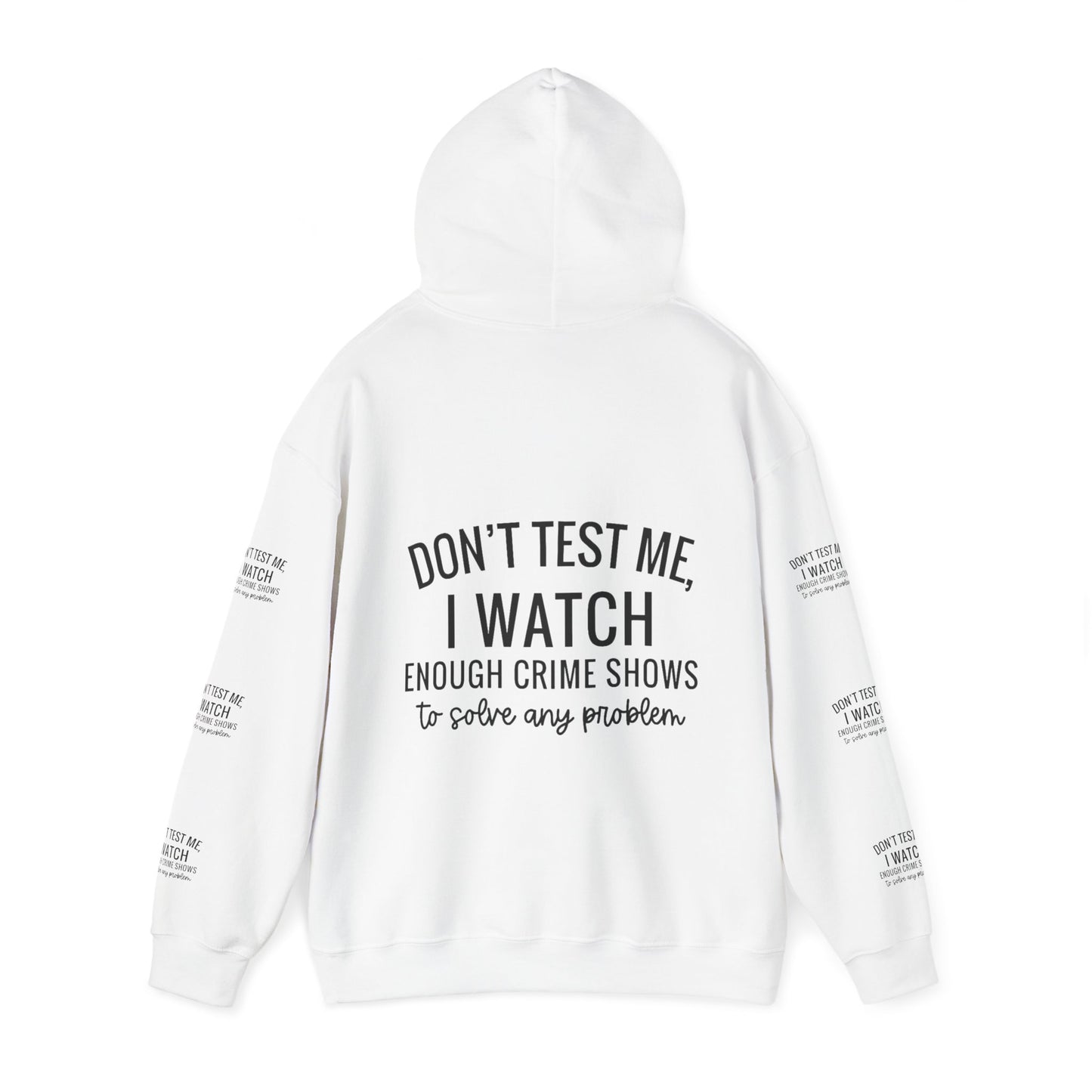 True crime watcher arm design, Unisex Heavy Blend™ Hooded Sweatshirt (side arm design)