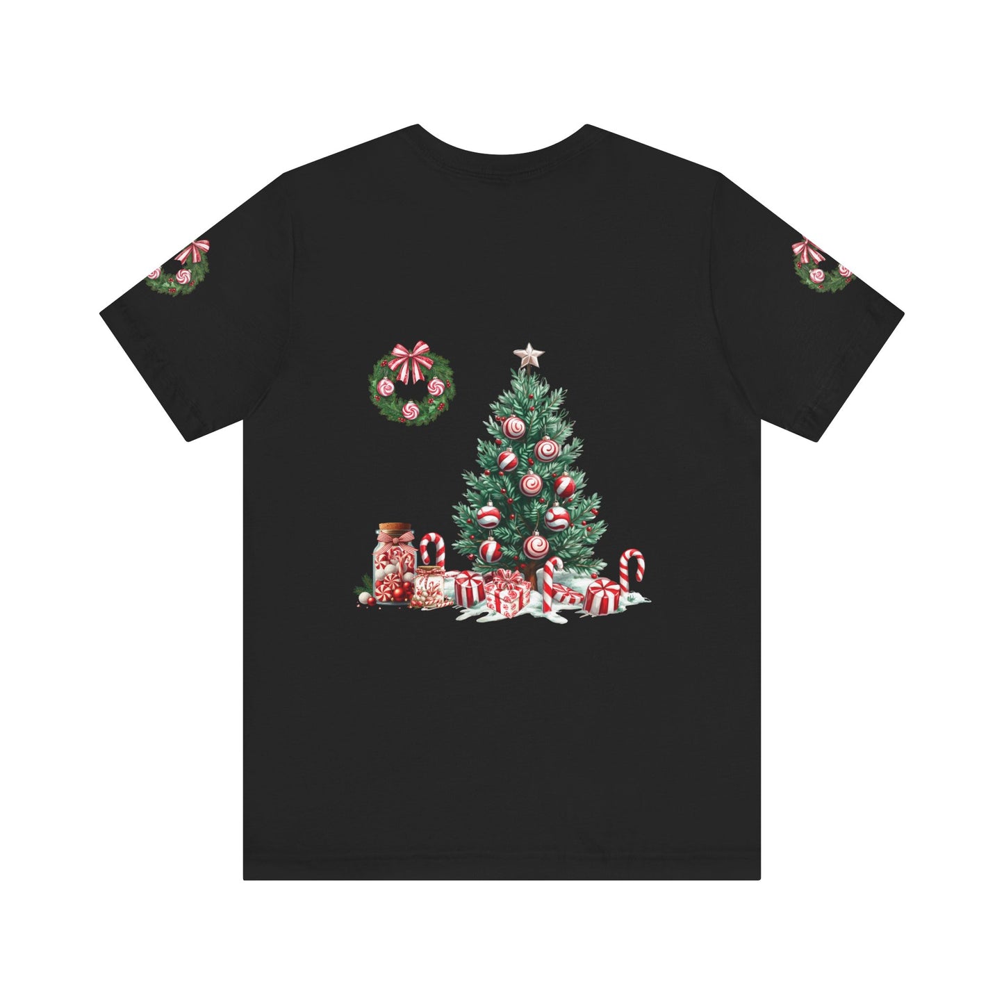 Peppermint Christmas, Unisex Jersey Short Sleeve Tee (sleeve design)