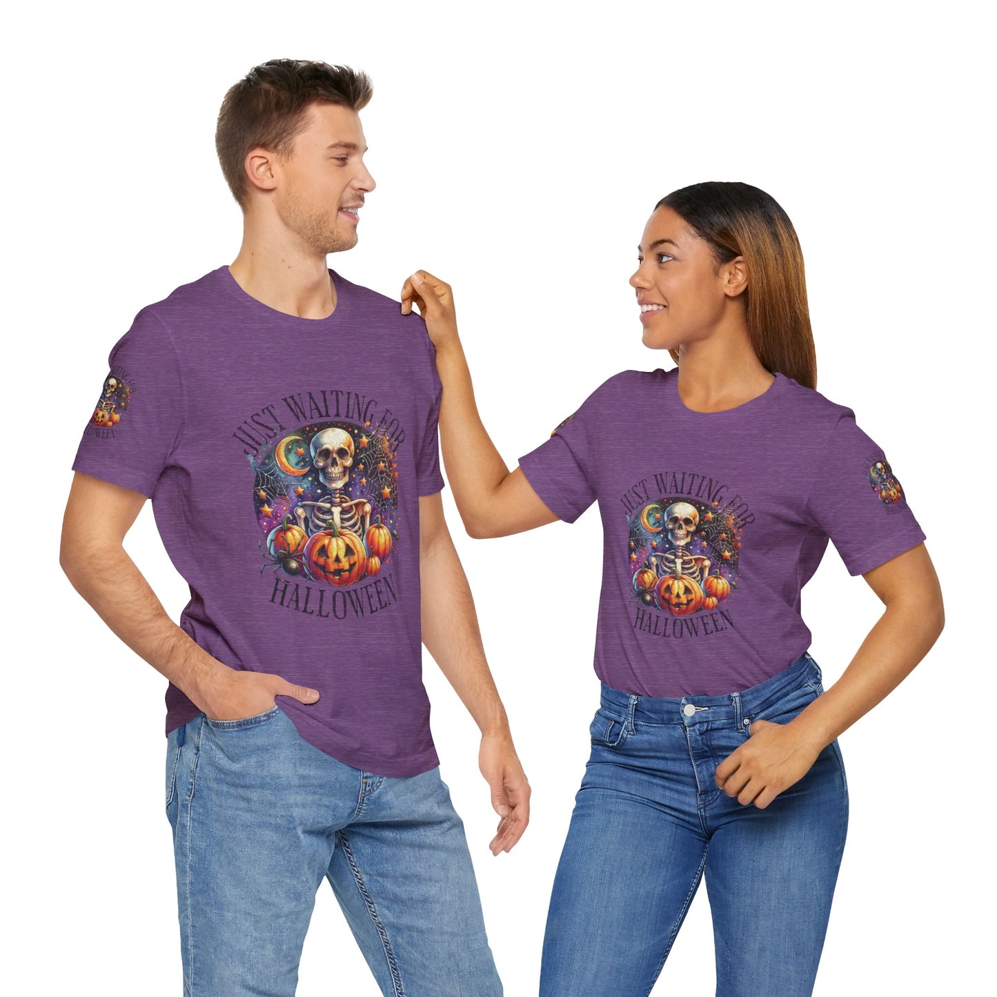 Just waiting for Halloween, Unisex Jersey Short Sleeve Tee (sleeve design)