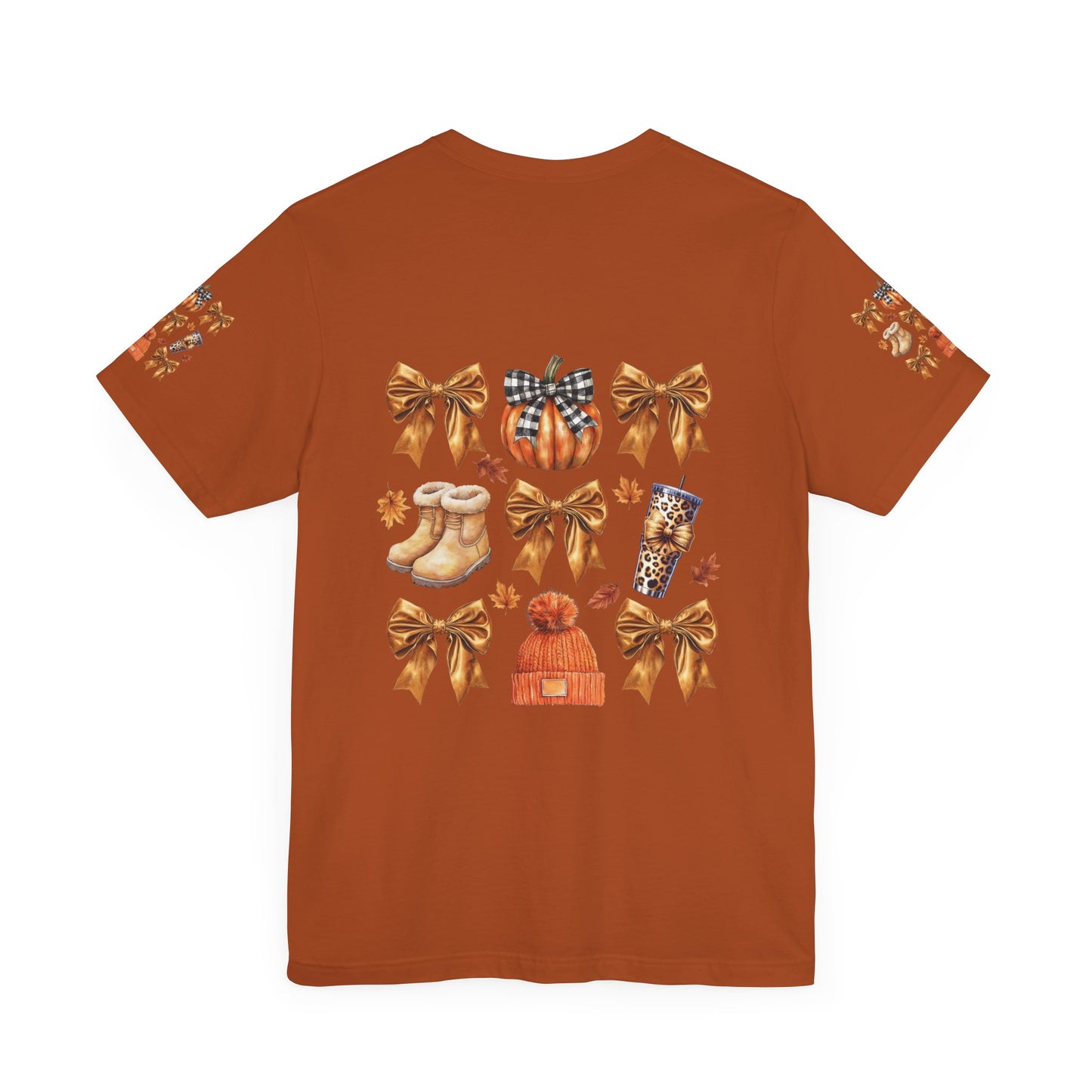 Fall and bows , Unisex Jersey Short Sleeve Tee (sleeve design)