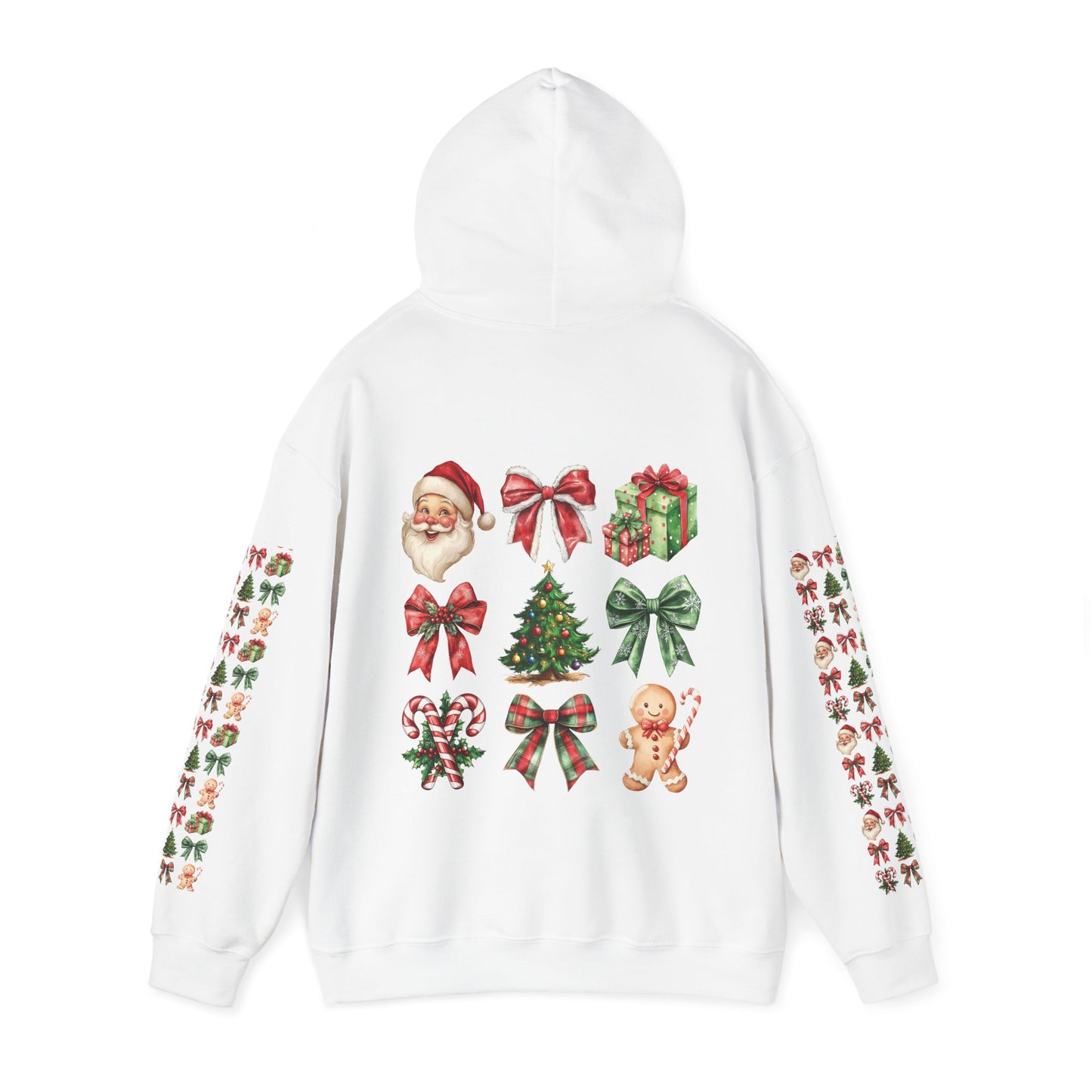 Christmas and bows ,  Unisex Heavy Blend™ Hooded Sweatshirt (sleeve arm design)