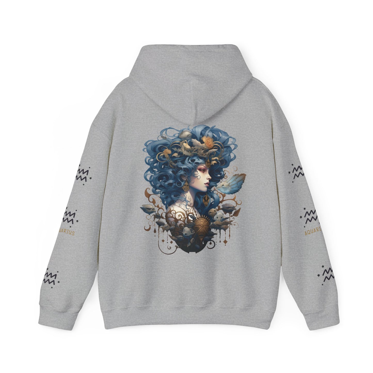 Aquarius, Unisex Heavy Blend™ Hooded Sweatshirt (no side arm design)