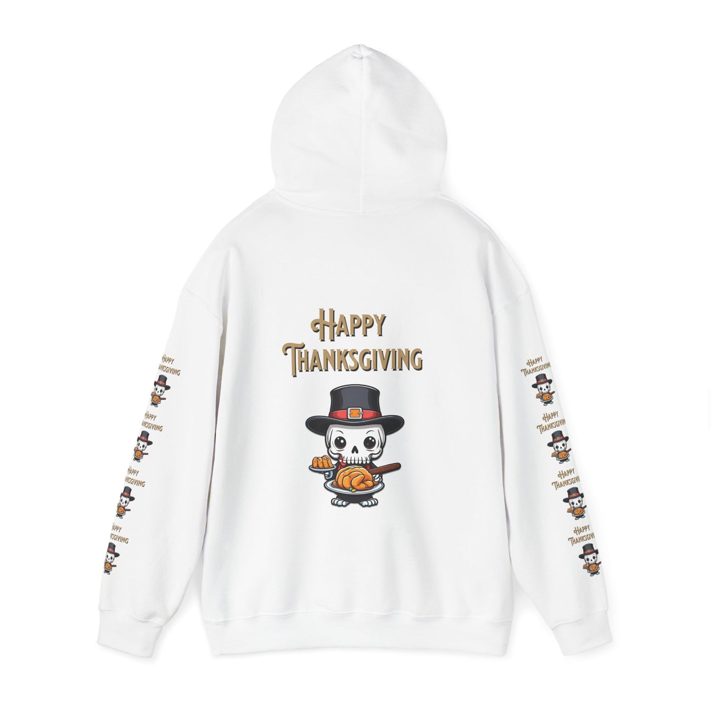 Happy thanksgiving,  Unisex Heavy Blend™ Hooded Sweatshirt (side arm design)