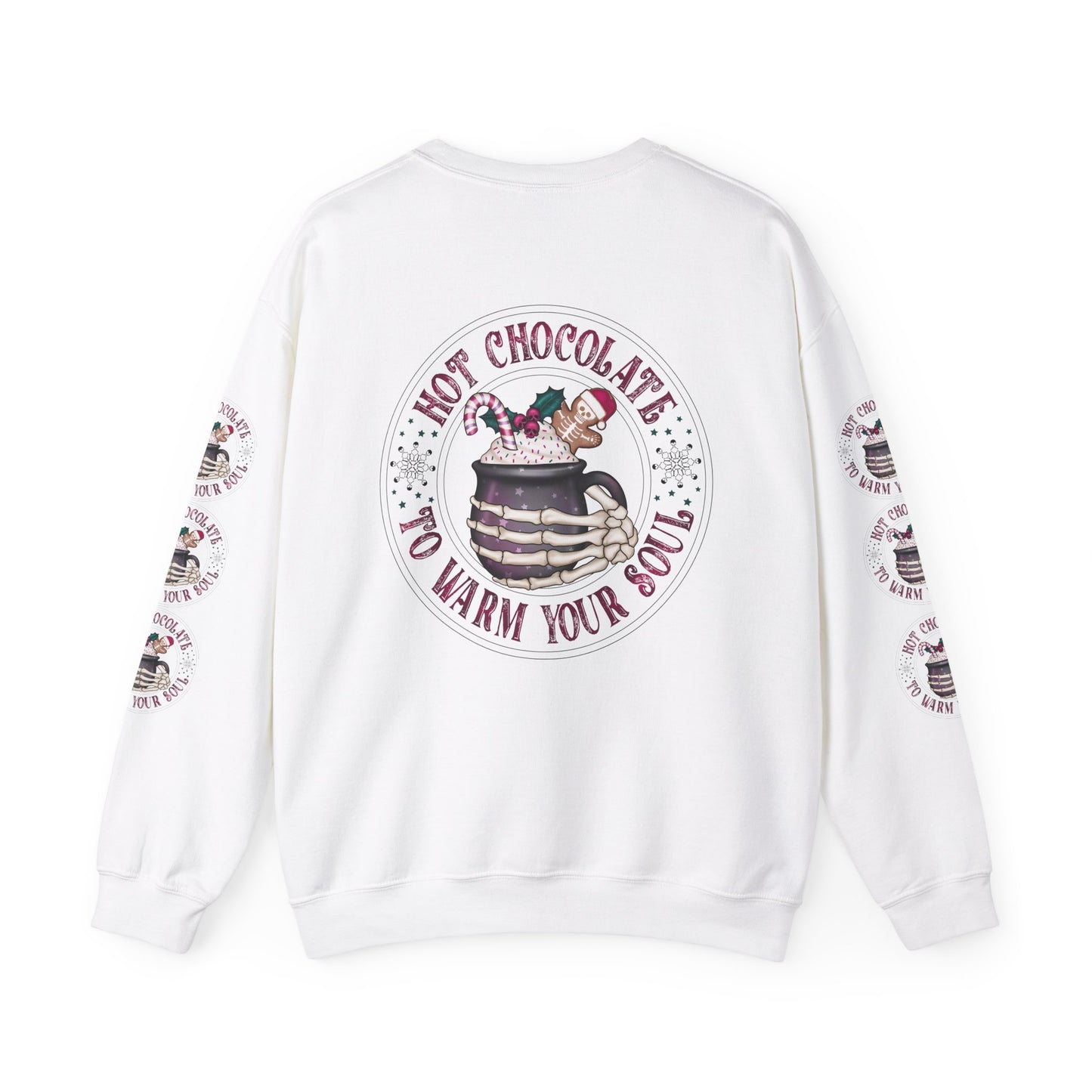 Hot chocolate to warm up my soul, Unisex Heavy Blend™ Crewneck Sweatshirt (Sleeve design)