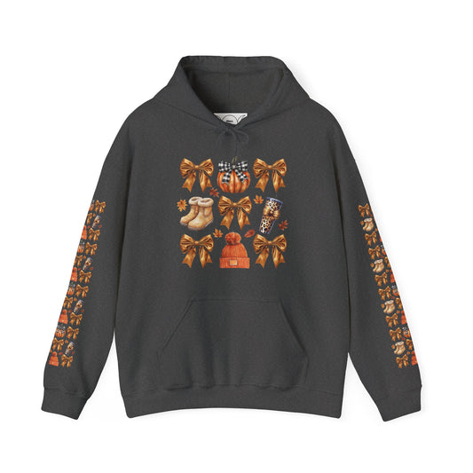 Fall and bows ,  Unisex Heavy Blend™ Hooded Sweatshirt (sleeve arm design)