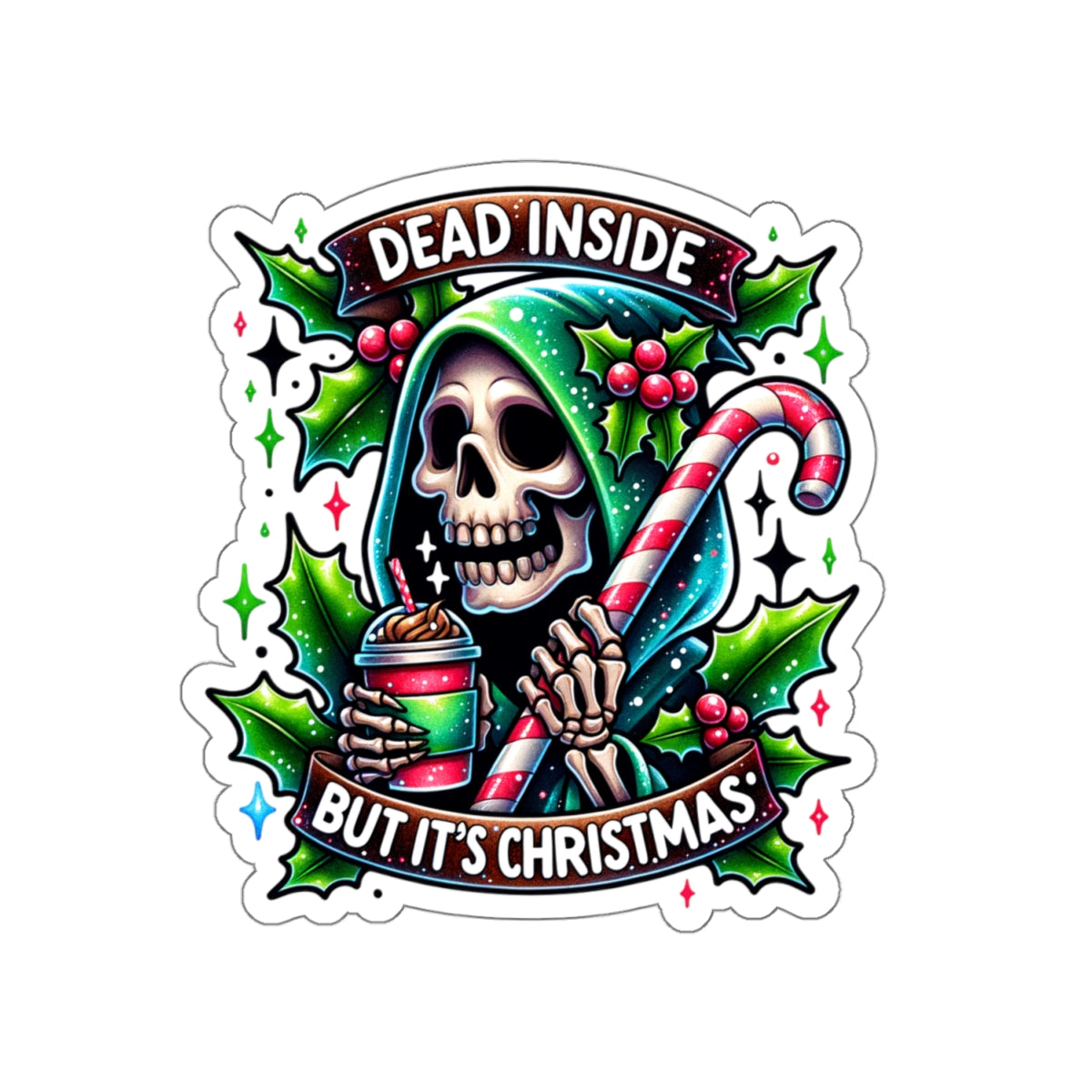 Dead inside but it’s Christmas, Kiss-Cut Stickers