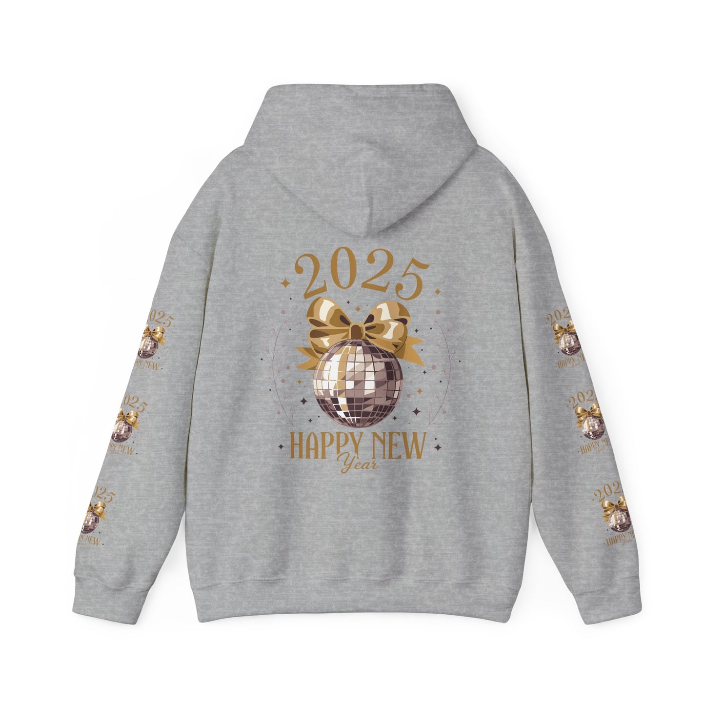 Happy new year, Unisex Heavy Blend™ Hooded Sweatshirt (sleeve arm design)