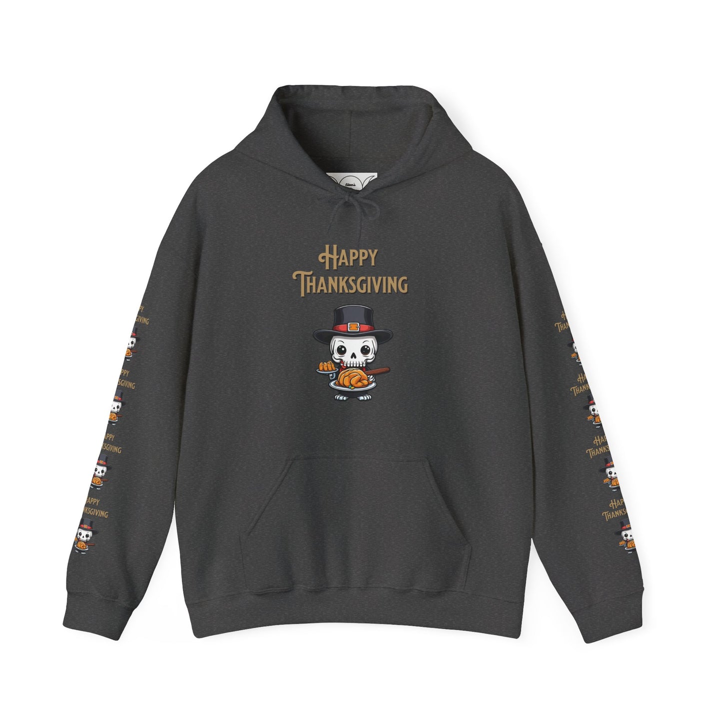 Happy thanksgiving,  Unisex Heavy Blend™ Hooded Sweatshirt (side arm design)