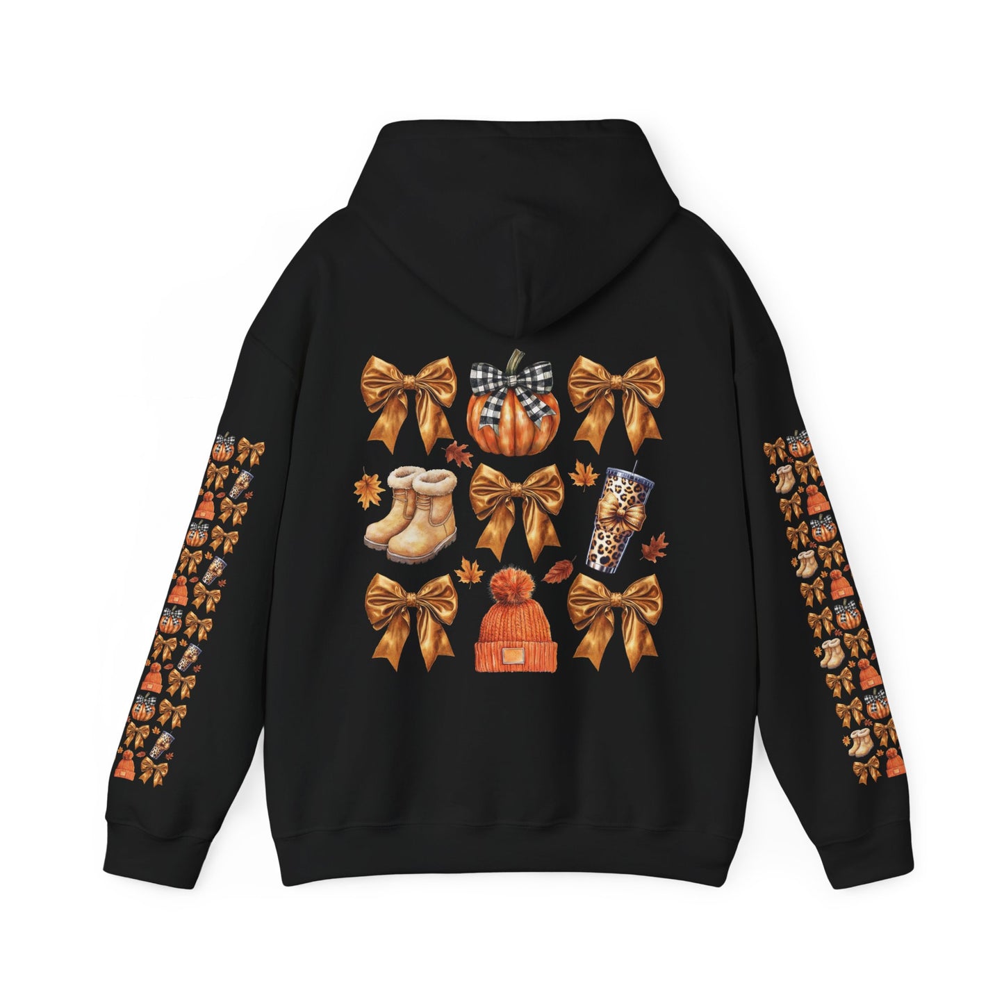 Fall and bows ,  Unisex Heavy Blend™ Hooded Sweatshirt (sleeve arm design)