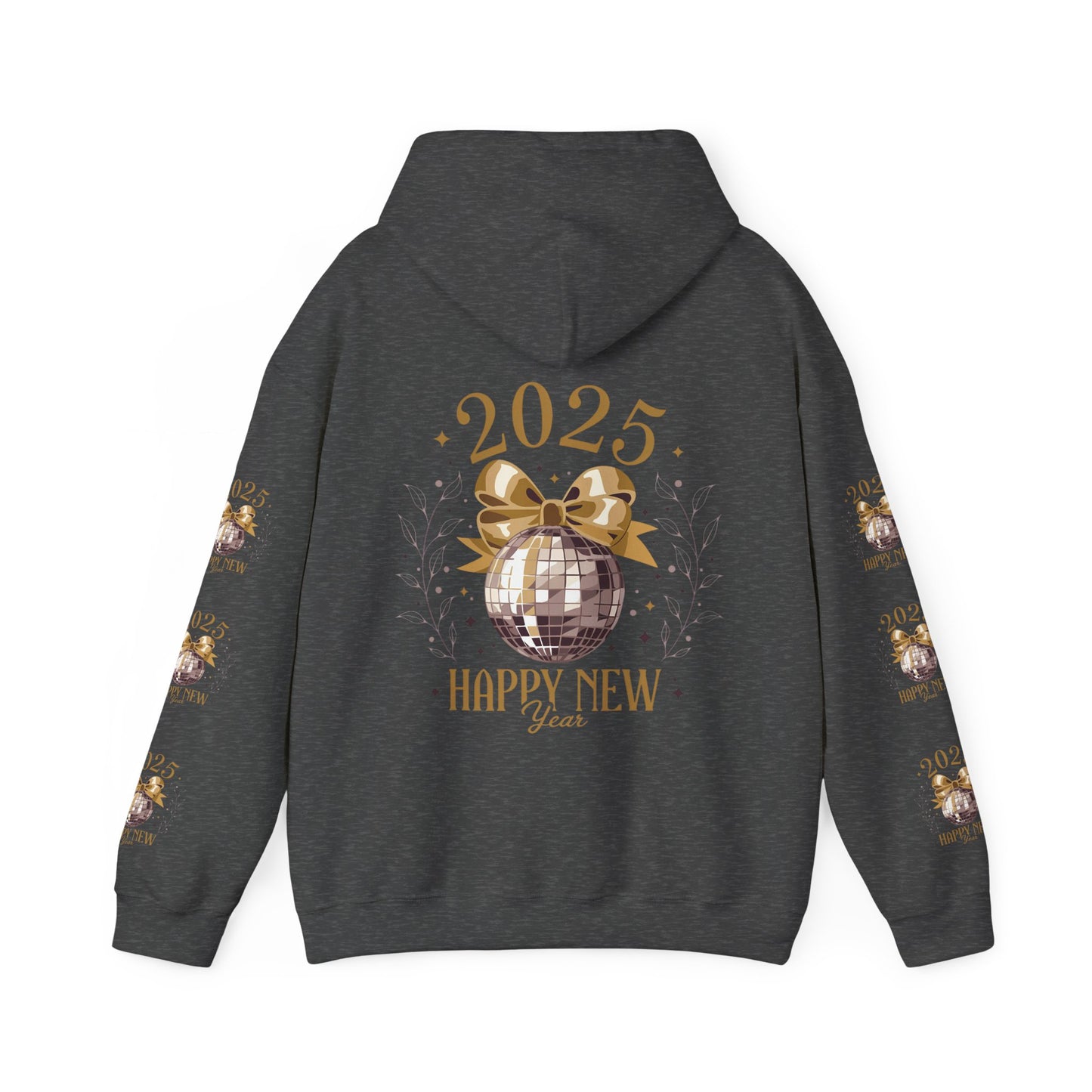 Happy new year, Unisex Heavy Blend™ Hooded Sweatshirt (sleeve arm design)