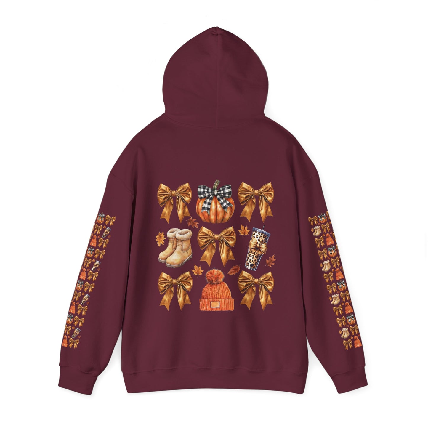 Fall and bows ,  Unisex Heavy Blend™ Hooded Sweatshirt (sleeve arm design)