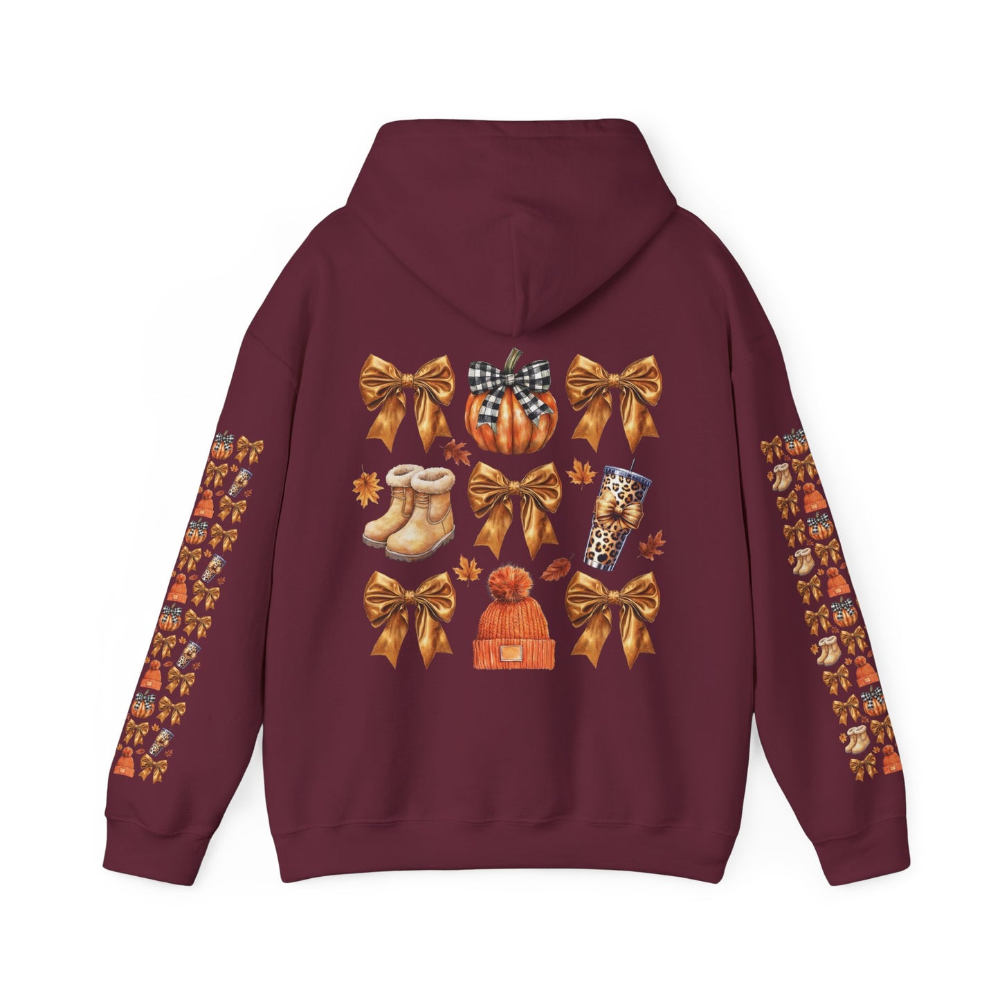 Fall and bows ,  Unisex Heavy Blend™ Hooded Sweatshirt (sleeve arm design)