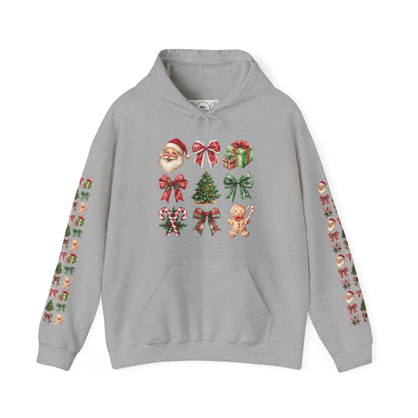 Christmas and bows ,  Unisex Heavy Blend™ Hooded Sweatshirt (sleeve arm design)