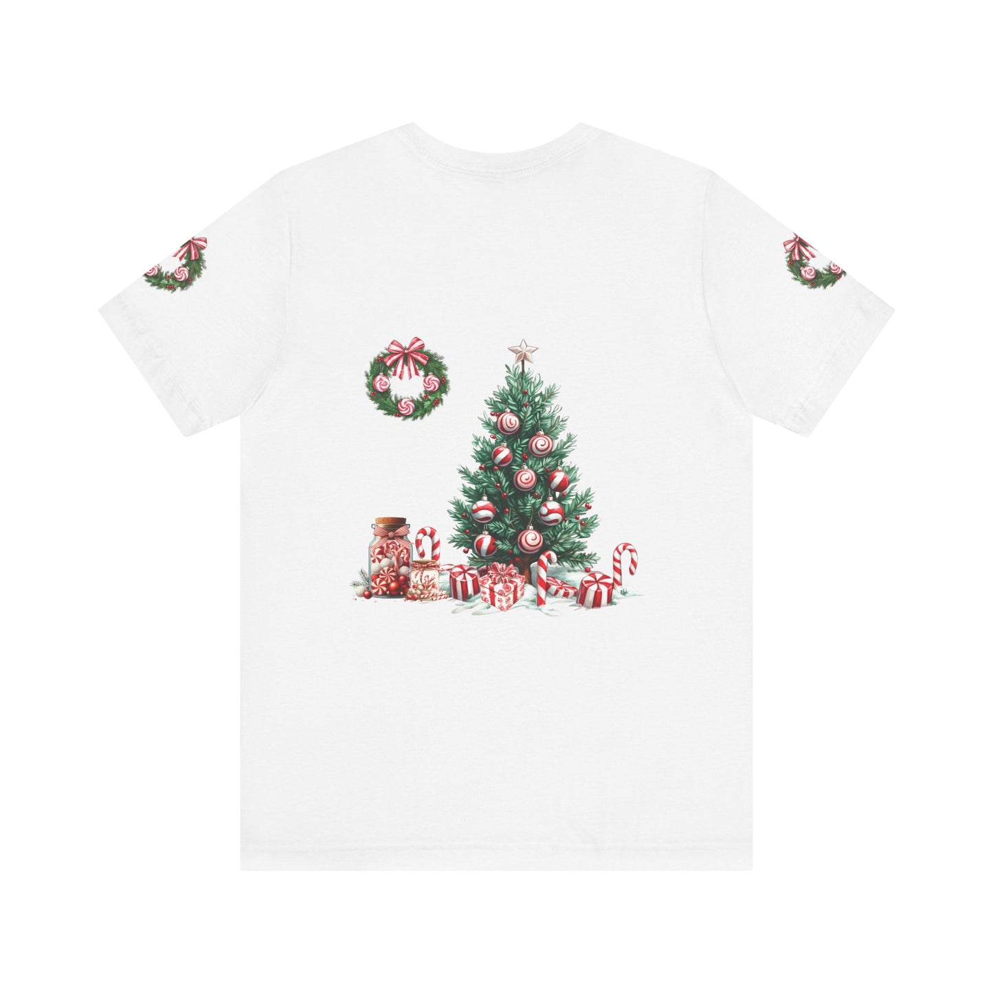 Peppermint Christmas, Unisex Jersey Short Sleeve Tee (sleeve design)