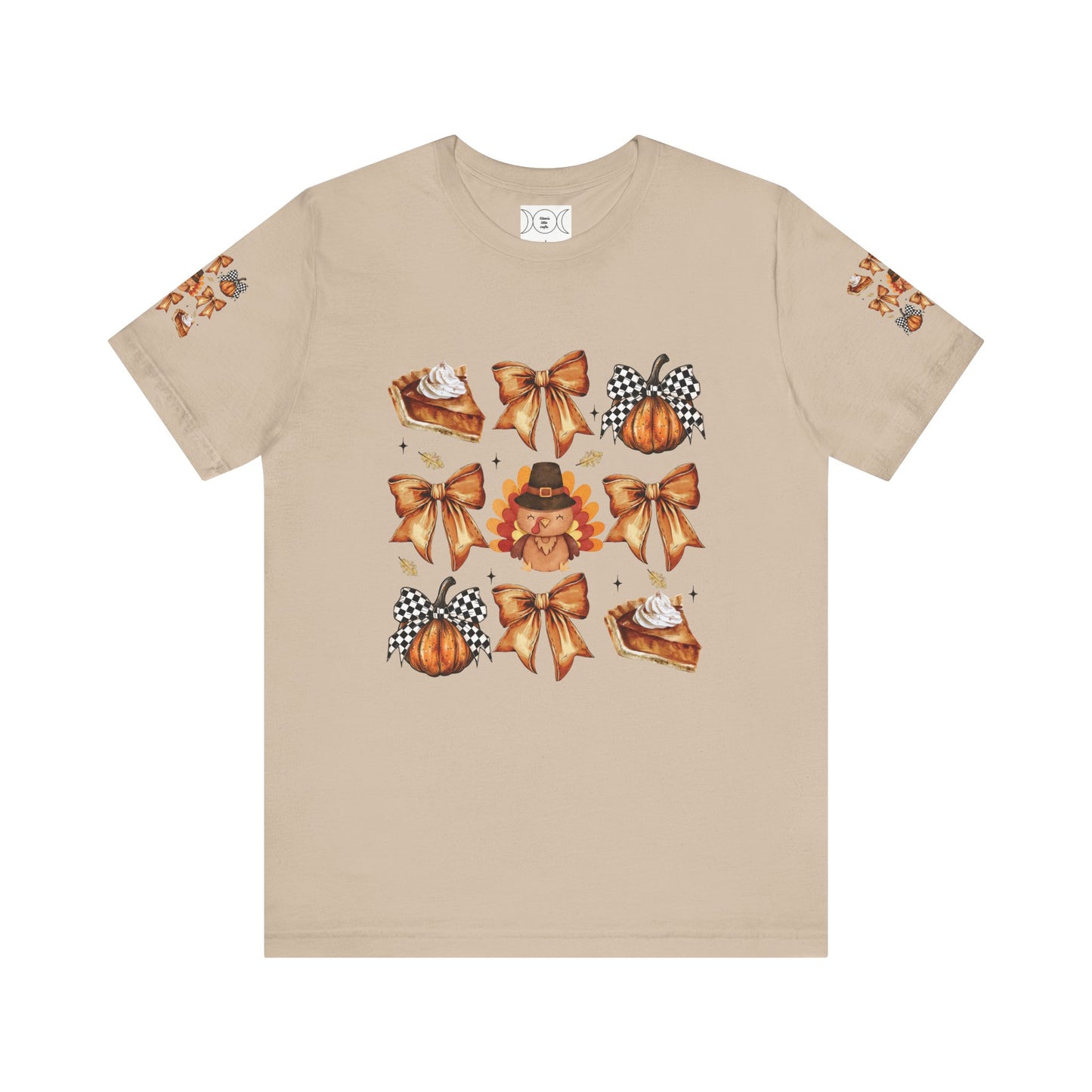 Thanksgiving and bows, Unisex Jersey Short Sleeve Tee (sleeve design)