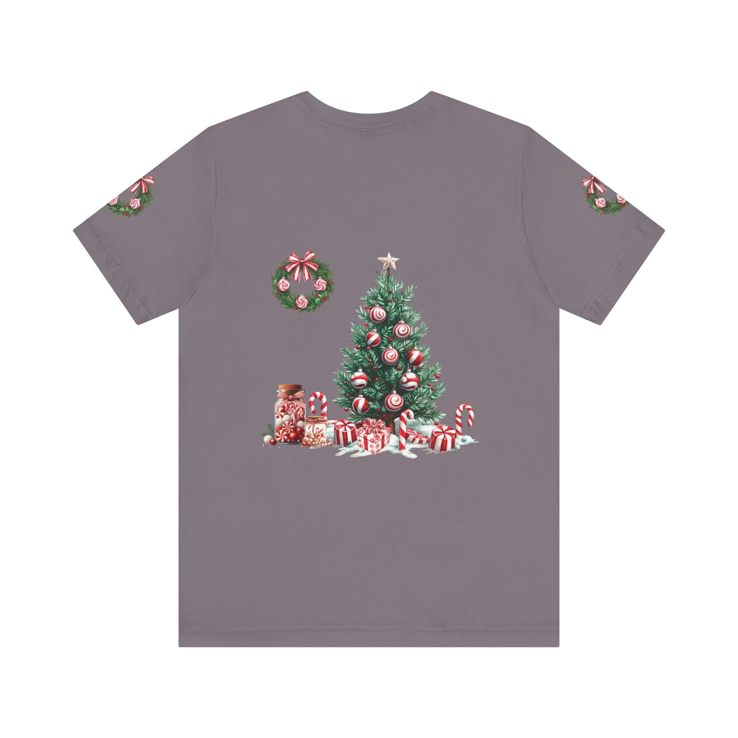 Peppermint Christmas, Unisex Jersey Short Sleeve Tee (sleeve design)