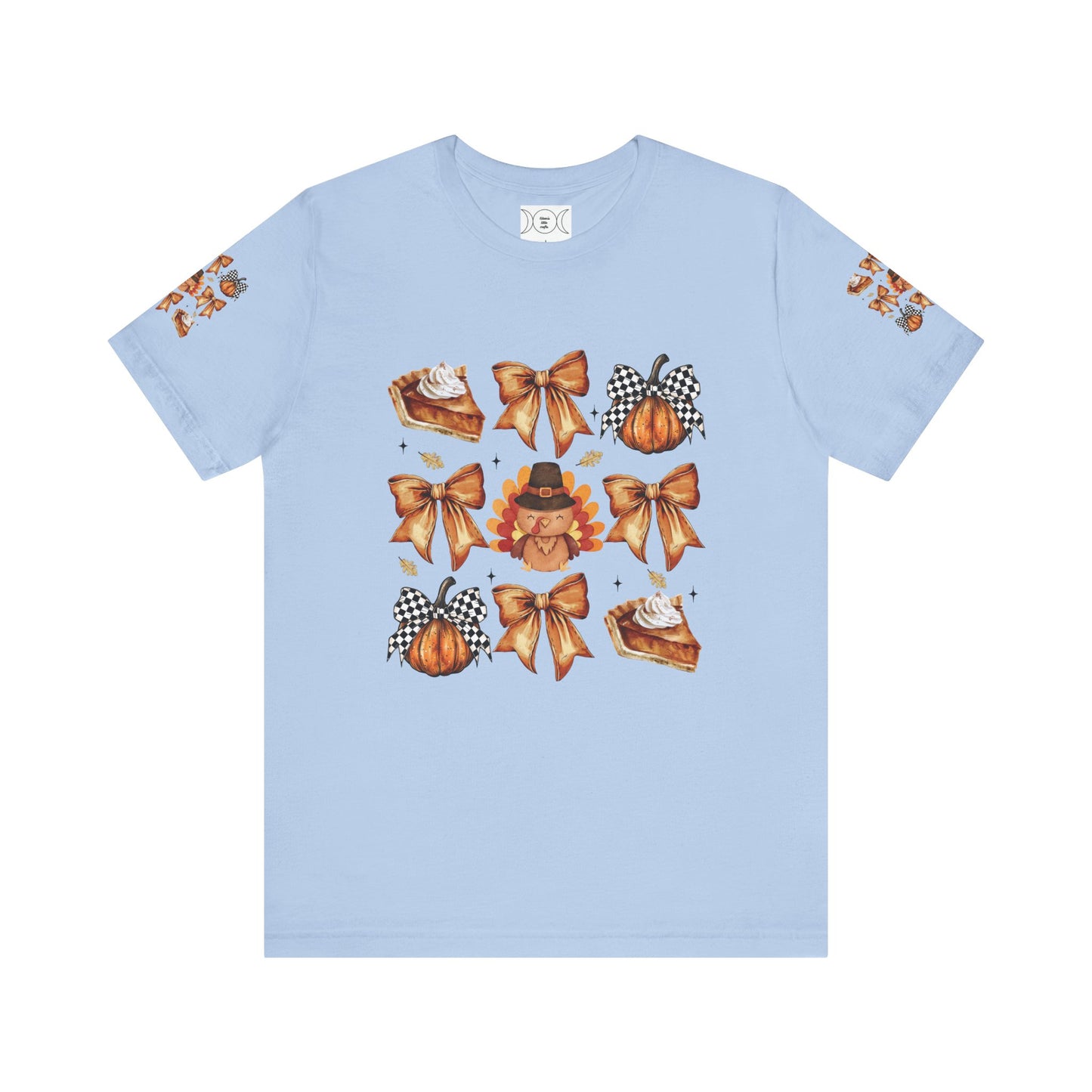 Thanksgiving and bows, Unisex Jersey Short Sleeve Tee (sleeve design)