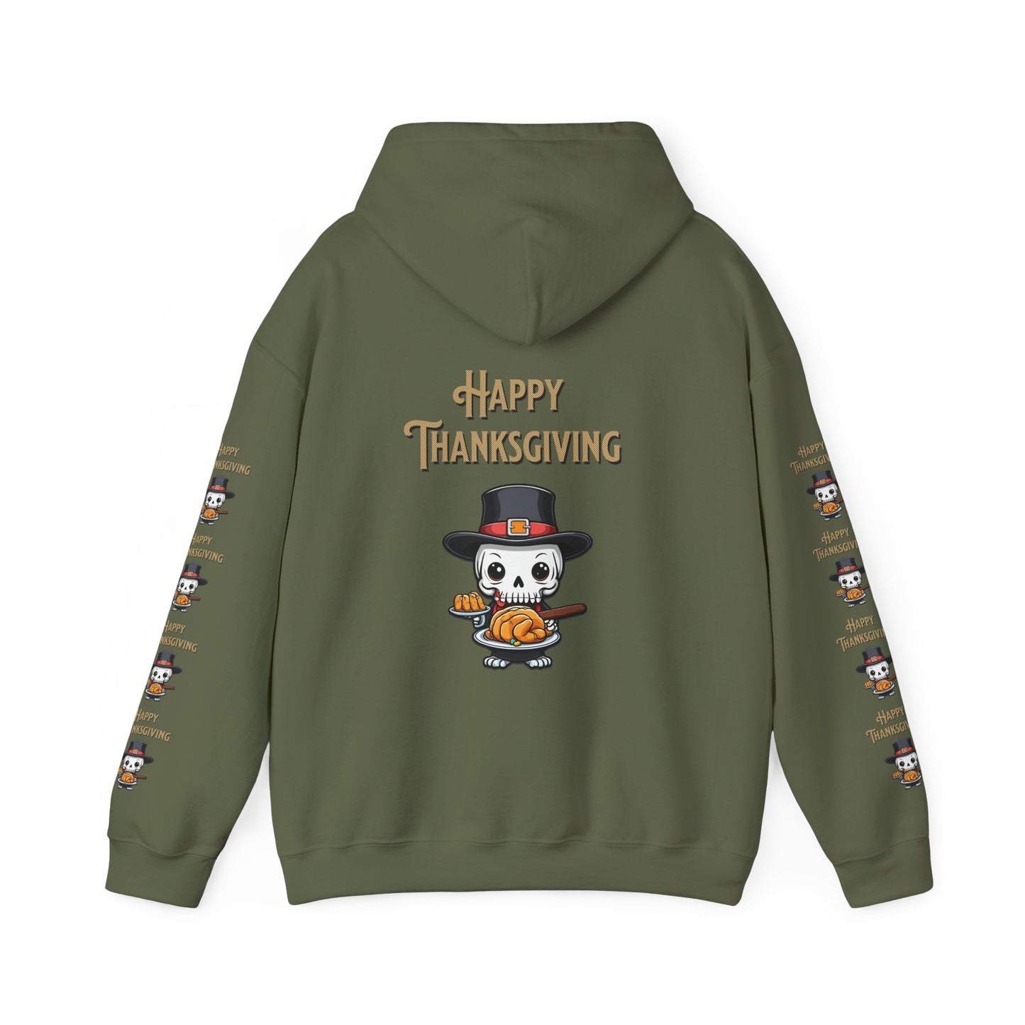 Happy thanksgiving,  Unisex Heavy Blend™ Hooded Sweatshirt (side arm design)