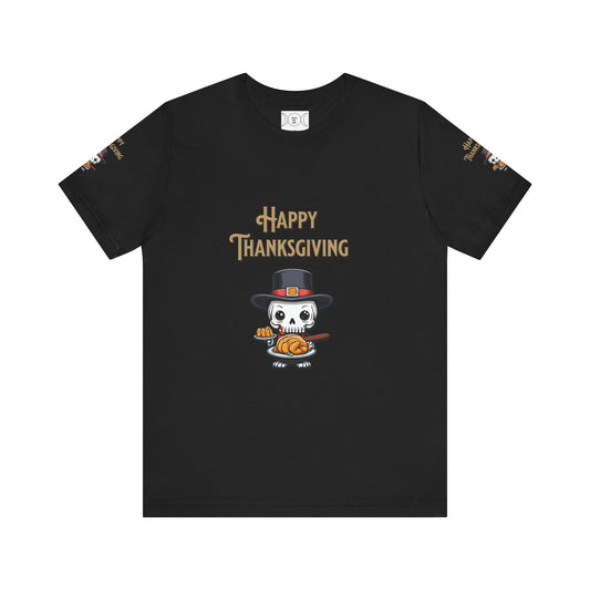 Happy thanksgiving, Unisex Jersey Short Sleeve Tee ( sleeve design)