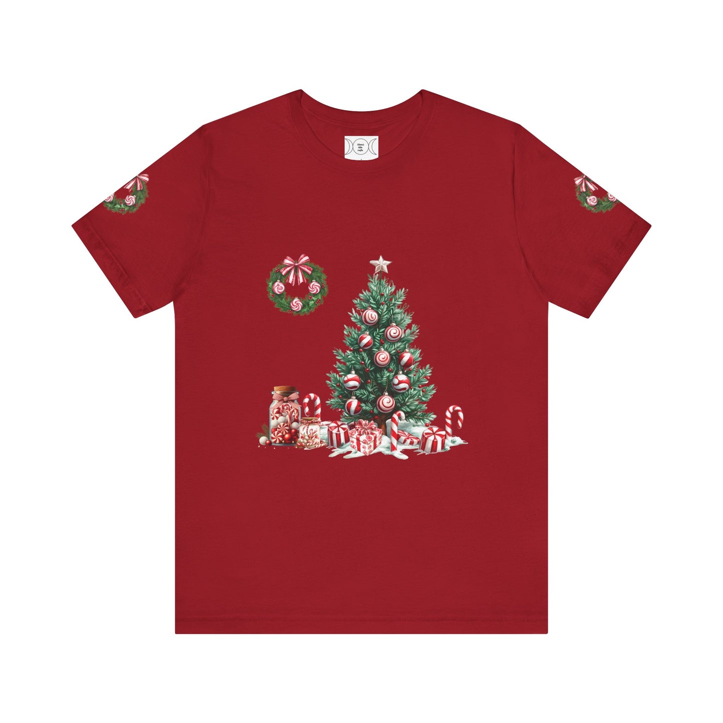 Peppermint Christmas, Unisex Jersey Short Sleeve Tee (sleeve design)