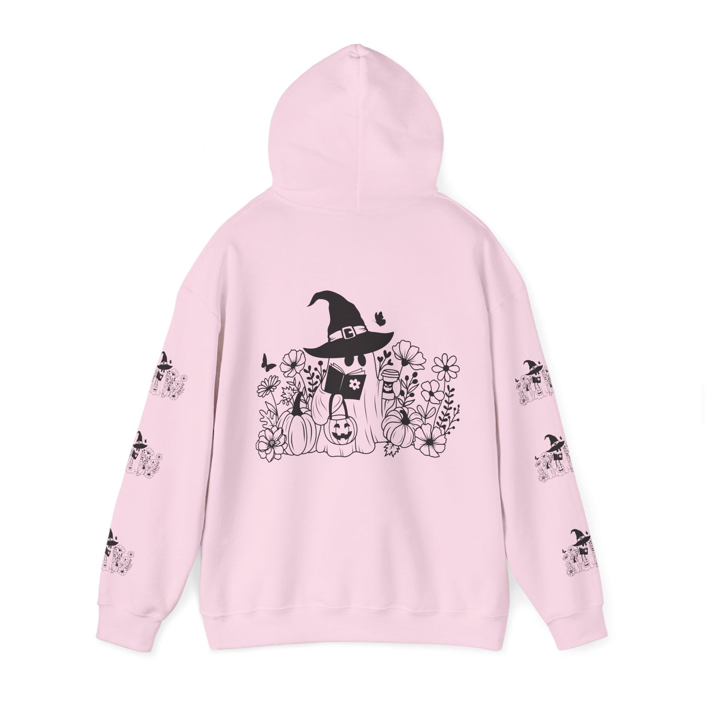 Cozy boo reading,  Unisex Heavy Blend™ Hooded Sweatshirt (sleeve design)