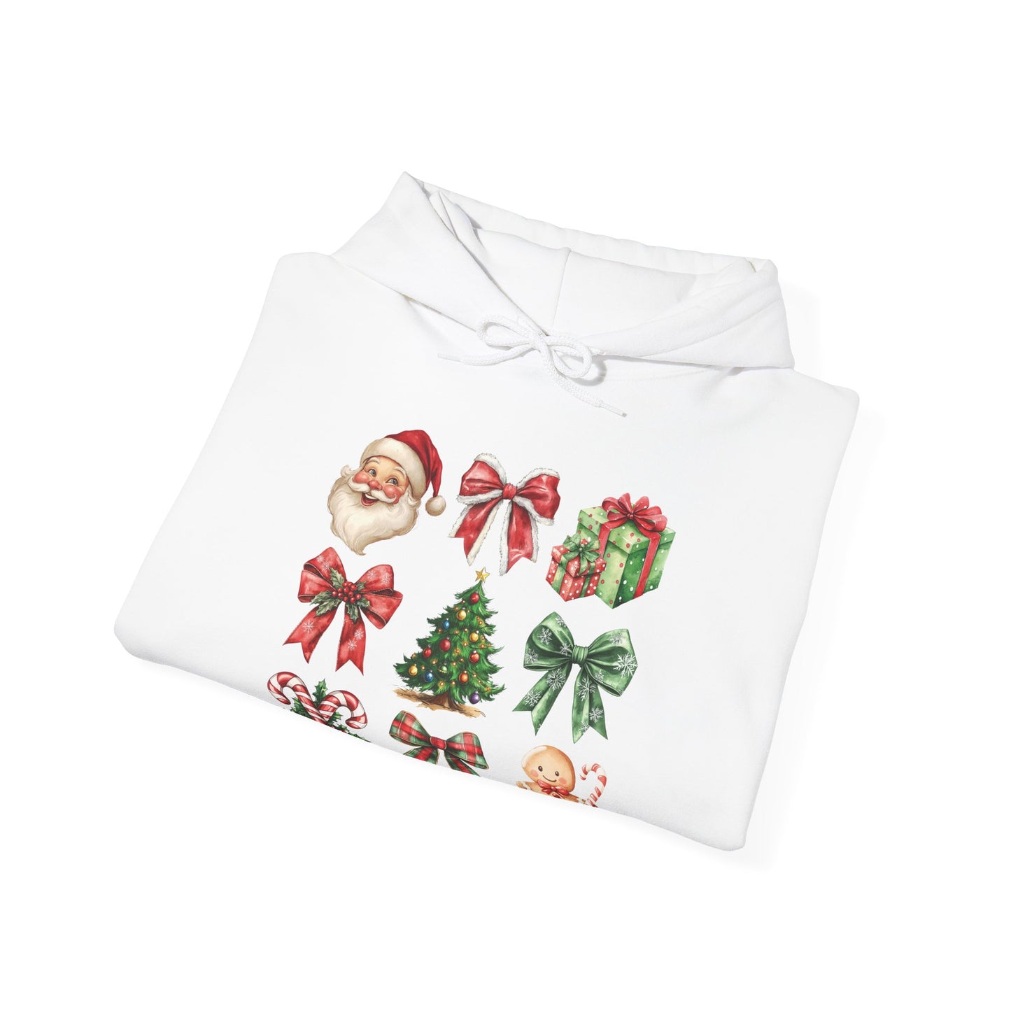 Christmas and bows ,  Unisex Heavy Blend™ Hooded Sweatshirt (sleeve arm design)