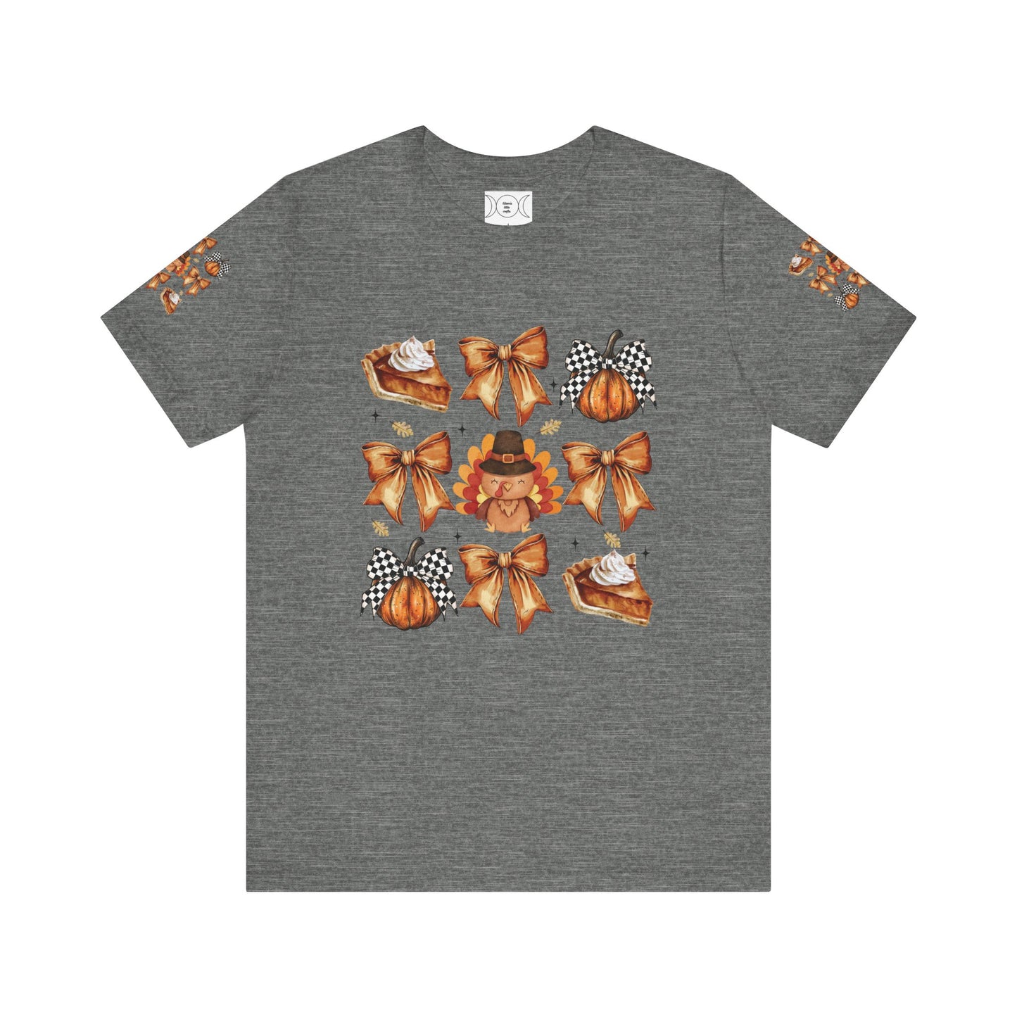 Thanksgiving and bows, Unisex Jersey Short Sleeve Tee (sleeve design)