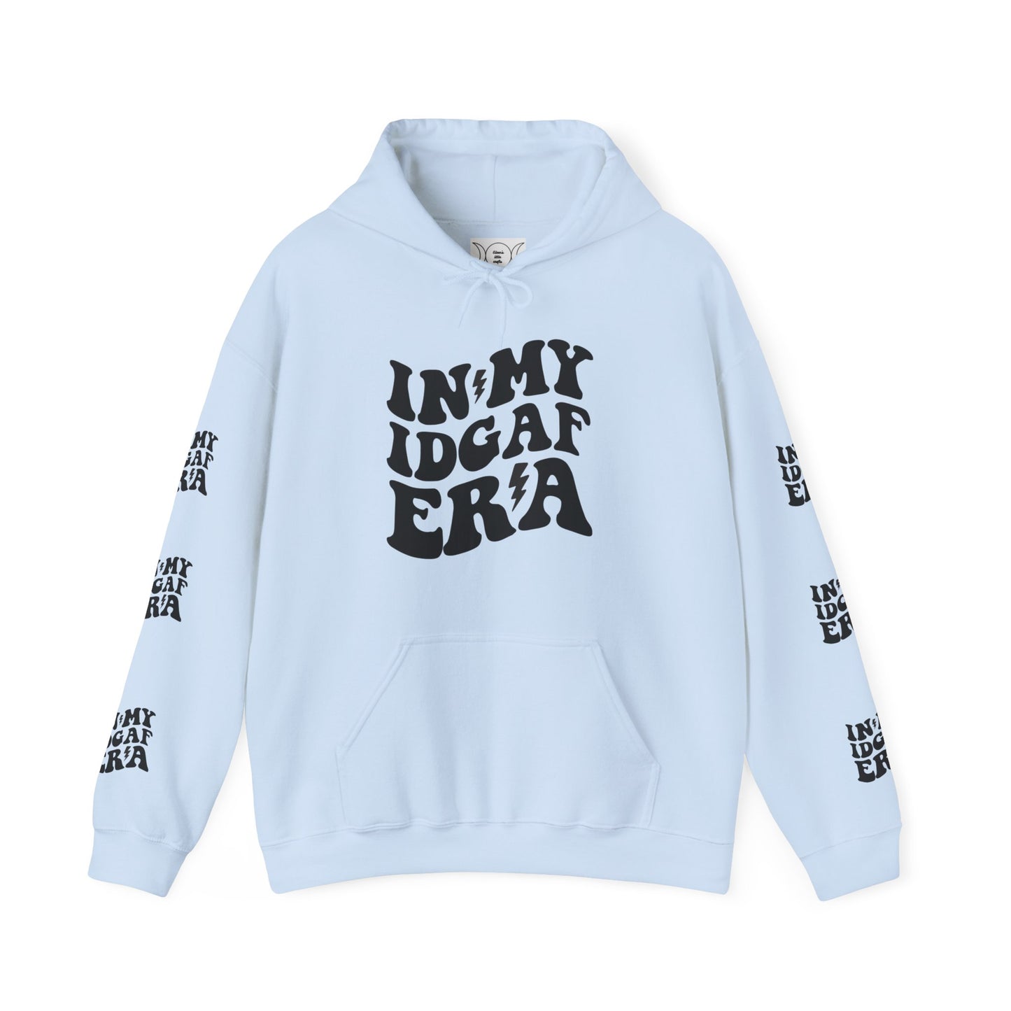 In my IDGAF era,  Unisex Heavy Blend™ Hooded Sweatshirt (side arm design)