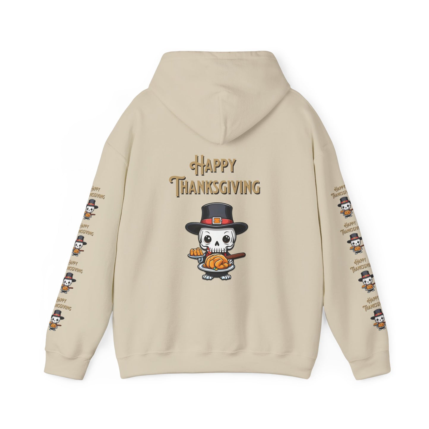 Happy thanksgiving,  Unisex Heavy Blend™ Hooded Sweatshirt (side arm design)