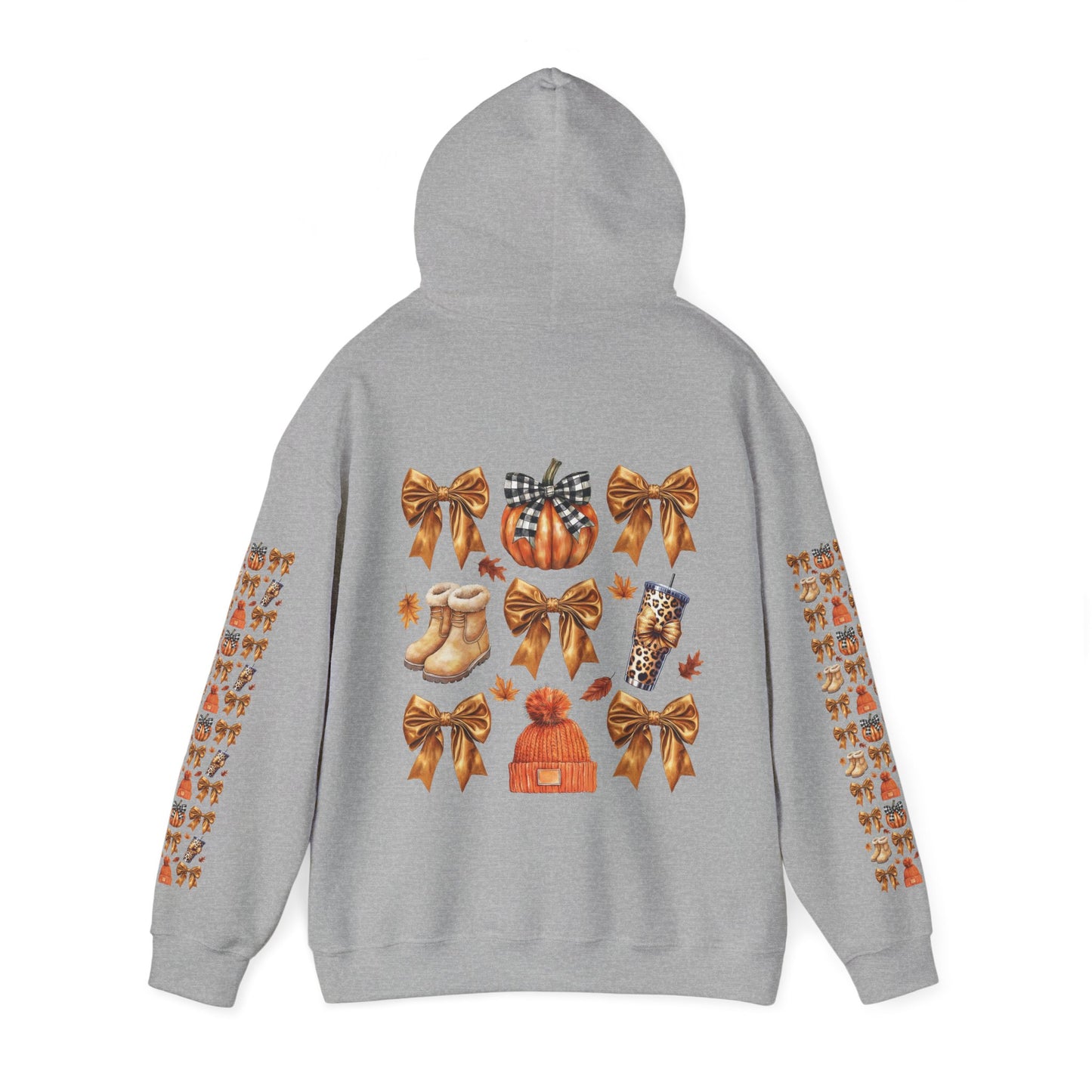 Fall and bows ,  Unisex Heavy Blend™ Hooded Sweatshirt (sleeve arm design)