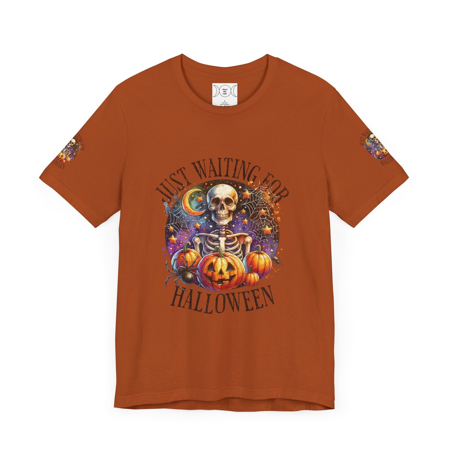 Just waiting for Halloween, Unisex Jersey Short Sleeve Tee (sleeve design)