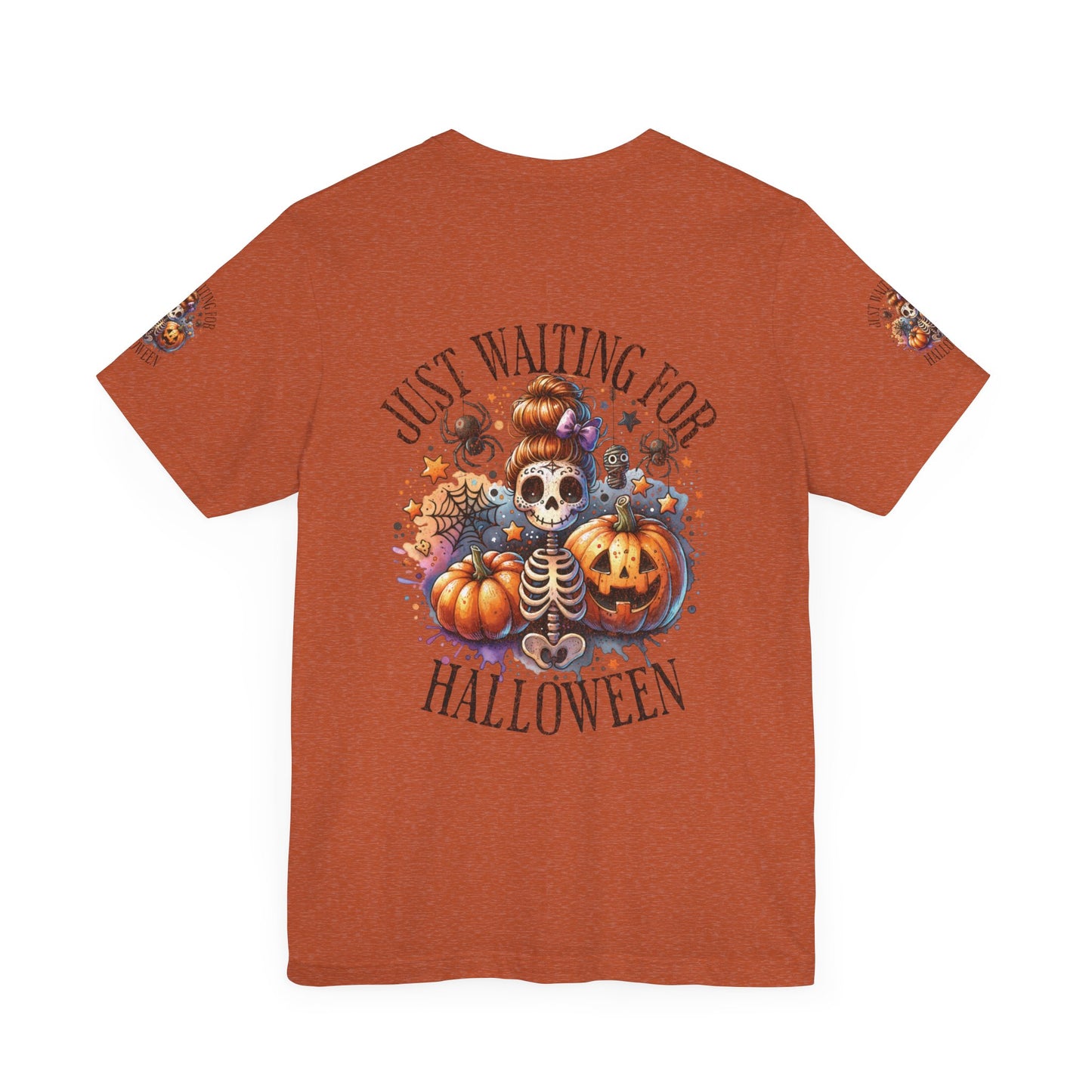 Just waiting for Halloween, Unisex Jersey Short Sleeve Tee (sleeve design)