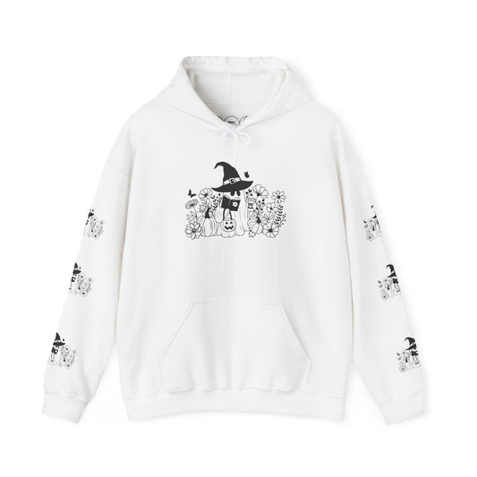 Cozy boo reading,  Unisex Heavy Blend™ Hooded Sweatshirt (sleeve design)