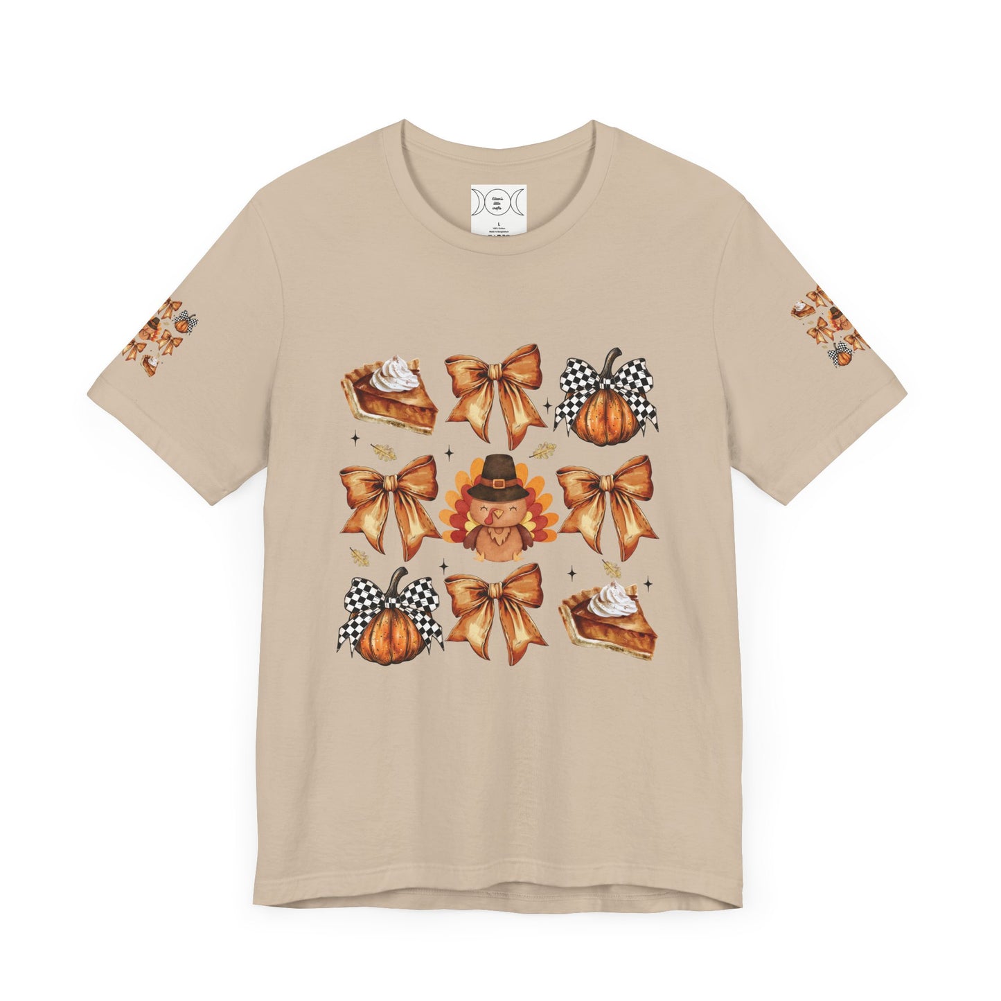 Thanksgiving and bows, Unisex Jersey Short Sleeve Tee (sleeve design)