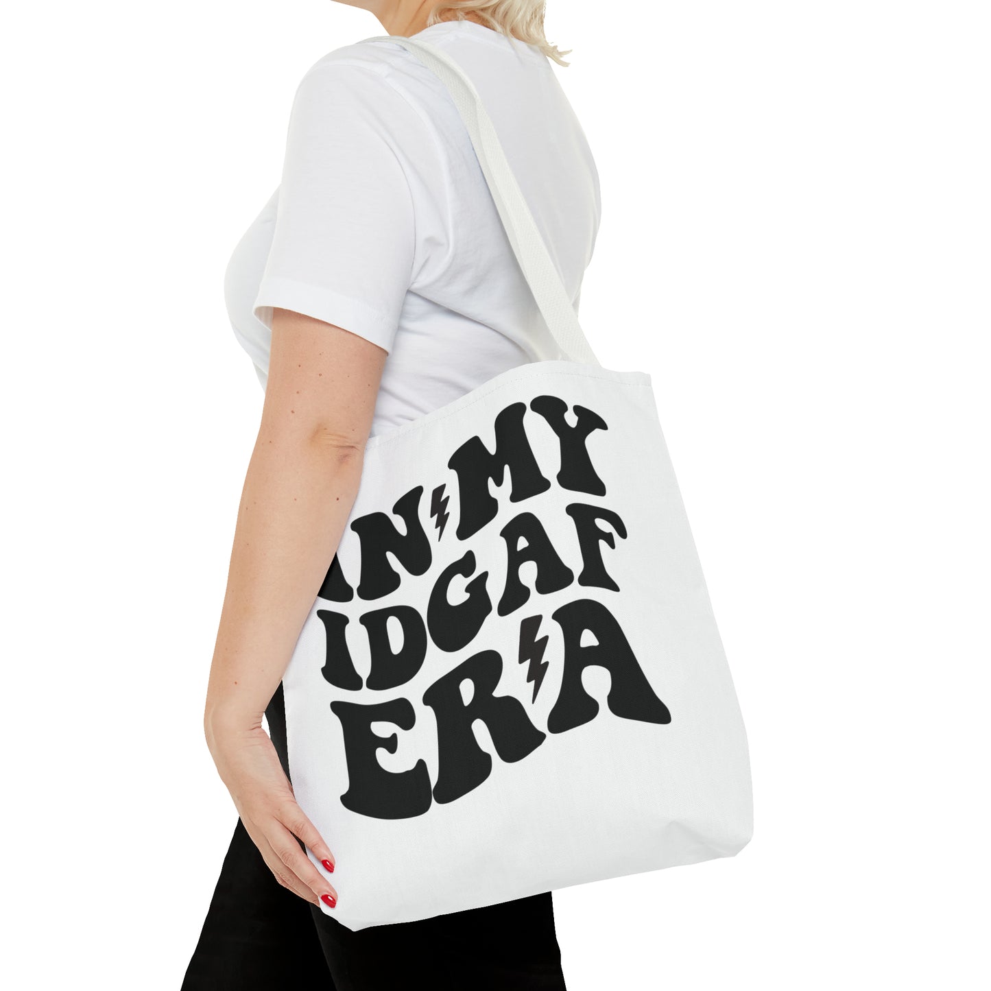 In my IDGAF era, Tote Bag (AOP)