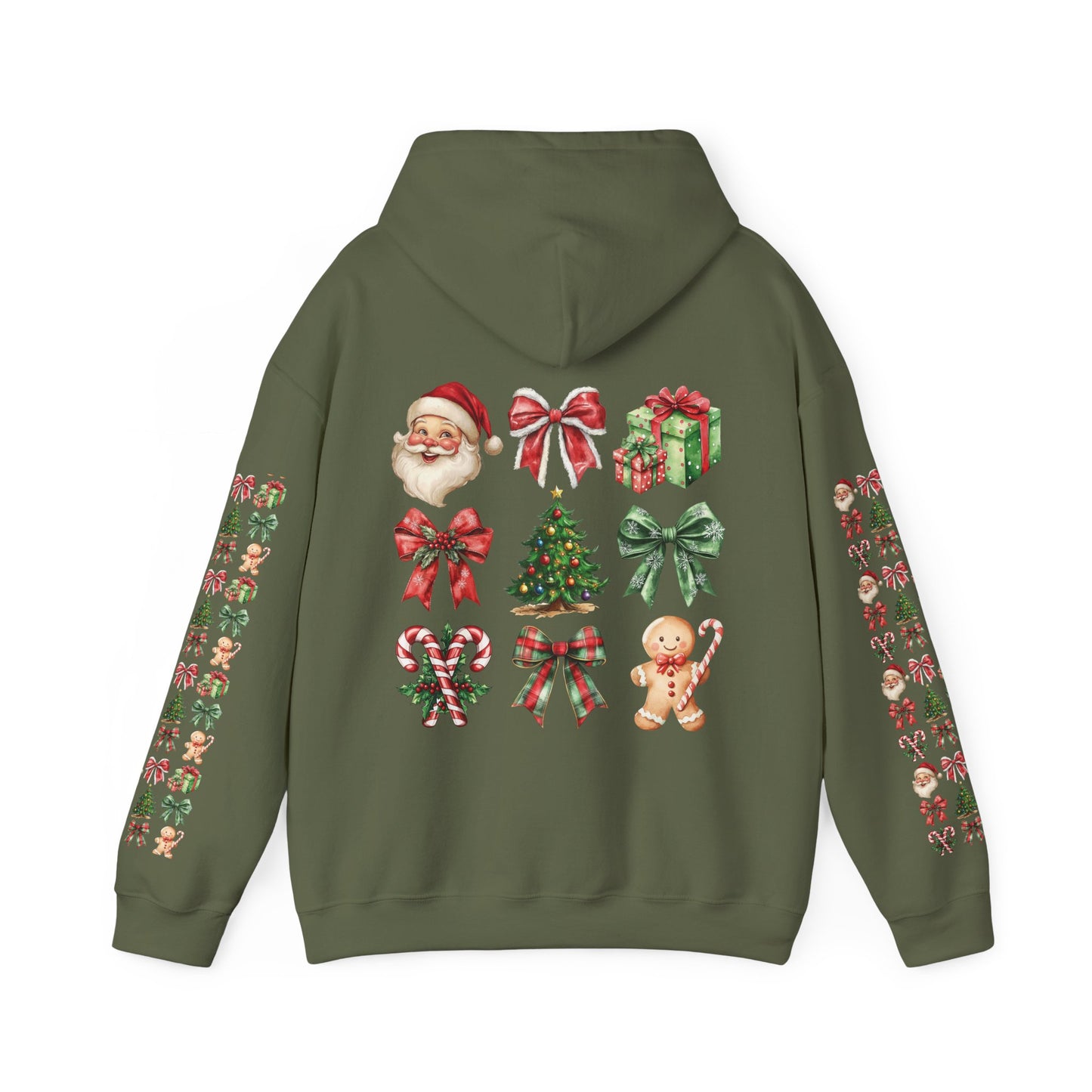 Christmas and bows ,  Unisex Heavy Blend™ Hooded Sweatshirt (sleeve arm design)