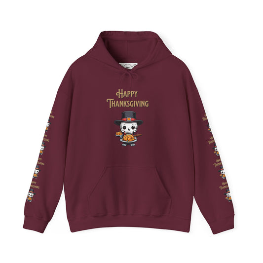 Happy thanksgiving,  Unisex Heavy Blend™ Hooded Sweatshirt (side arm design)