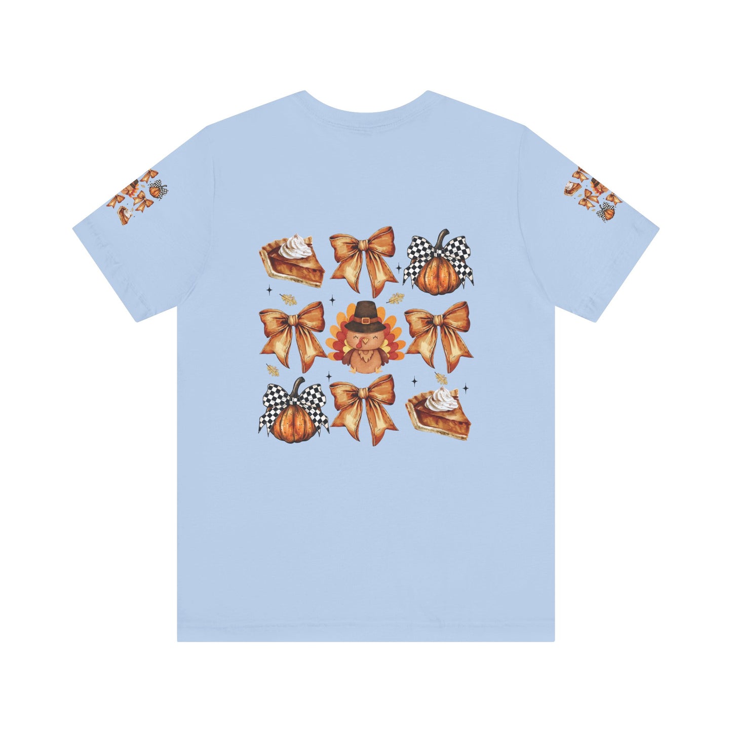 Thanksgiving and bows, Unisex Jersey Short Sleeve Tee (sleeve design)