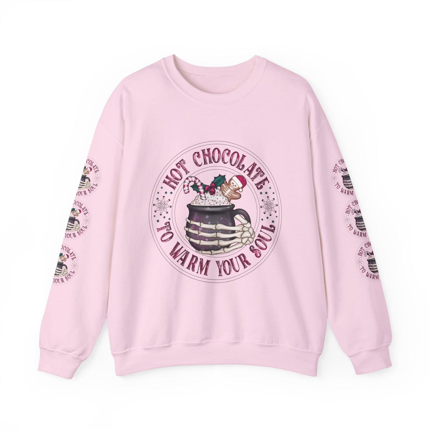 Hot chocolate to warm up my soul, Unisex Heavy Blend™ Crewneck Sweatshirt (Sleeve design)