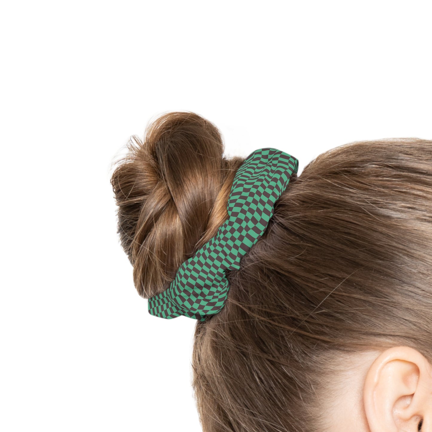 Black &green checkers Scrunchie