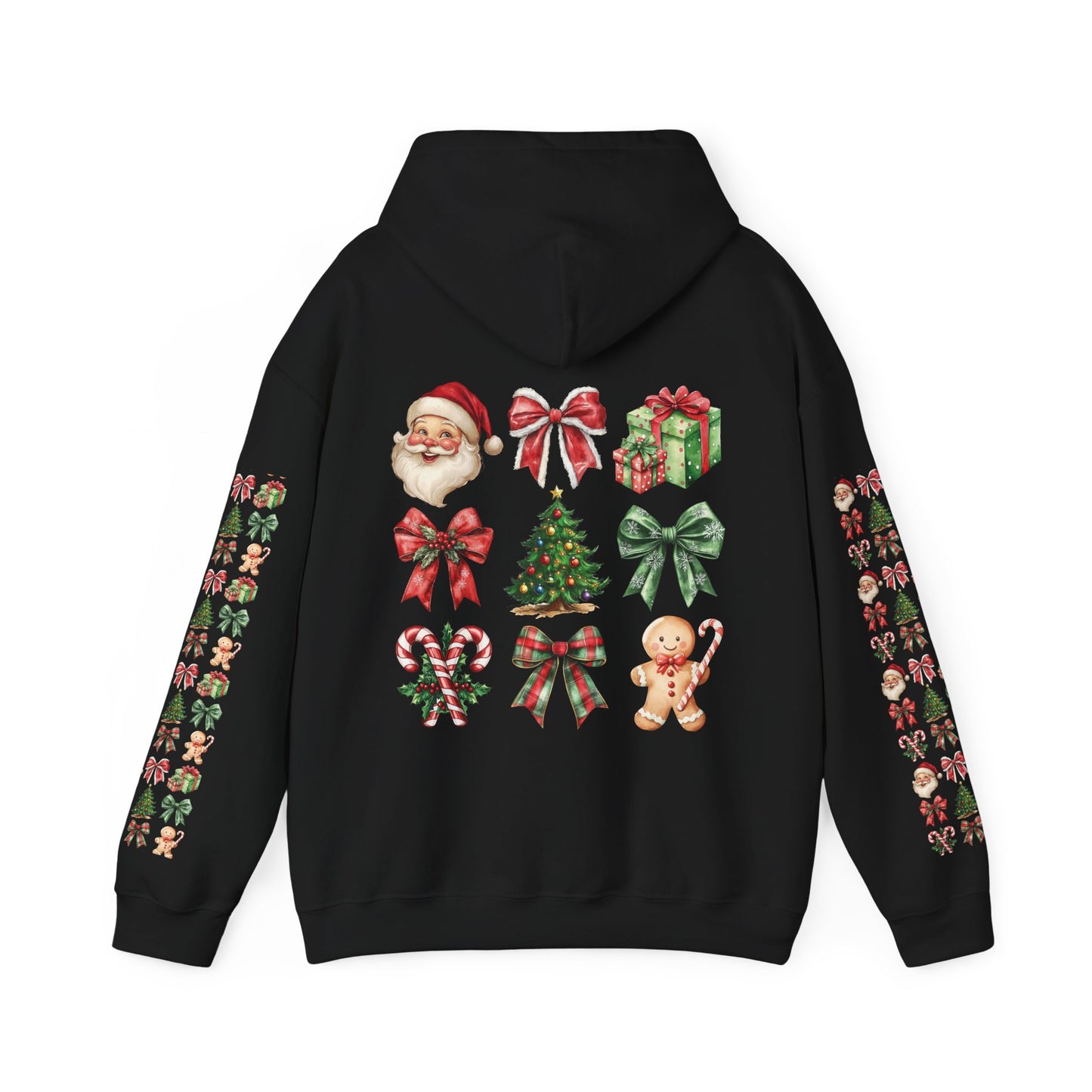 Christmas and bows ,  Unisex Heavy Blend™ Hooded Sweatshirt (sleeve arm design)