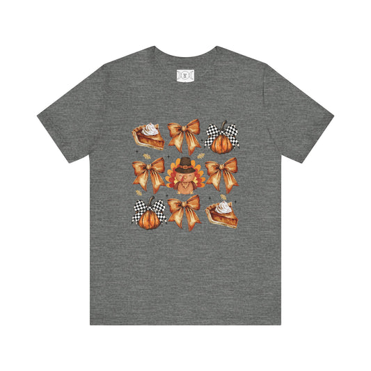 Thanksgiving and bows, Unisex Jersey Short Sleeve Tee (no sleeve design)