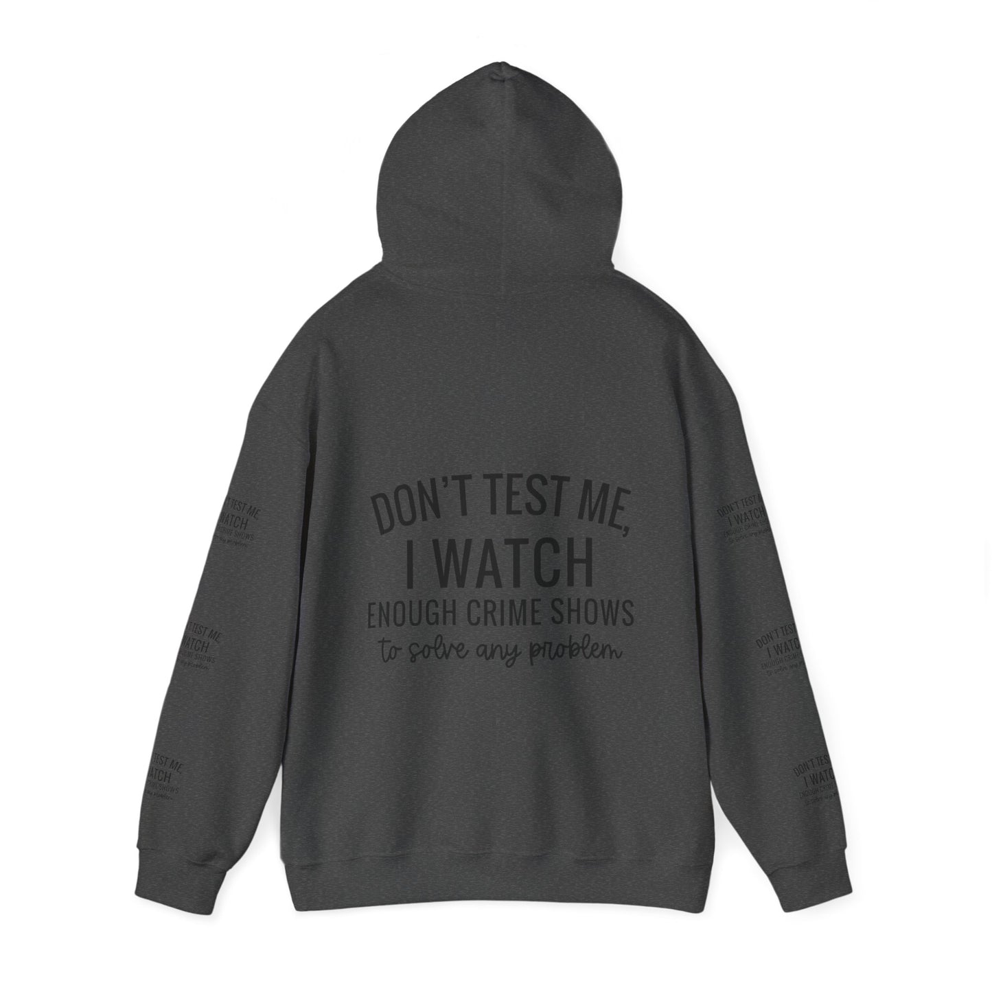 True crime watcher arm design, Unisex Heavy Blend™ Hooded Sweatshirt (side arm design)