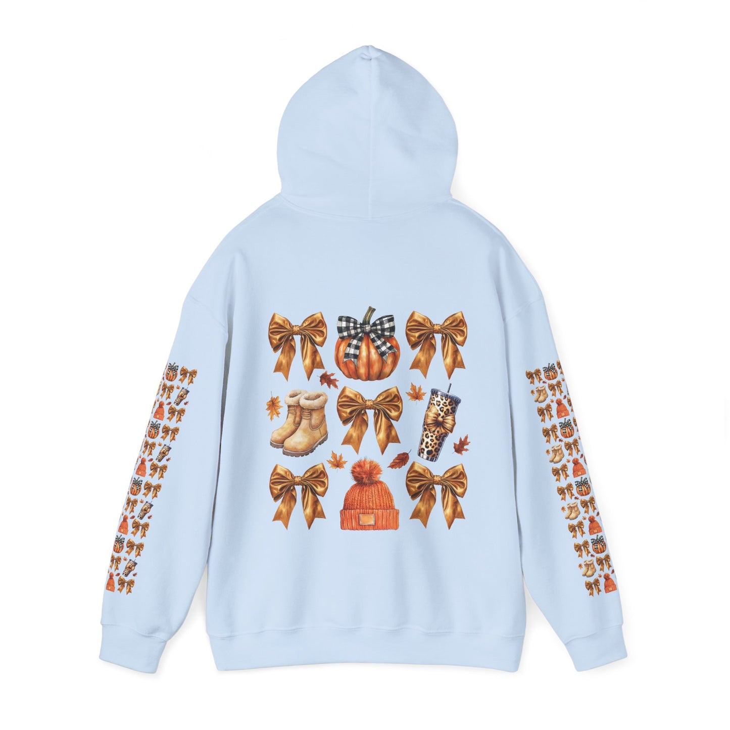 Fall and bows ,  Unisex Heavy Blend™ Hooded Sweatshirt (sleeve arm design)