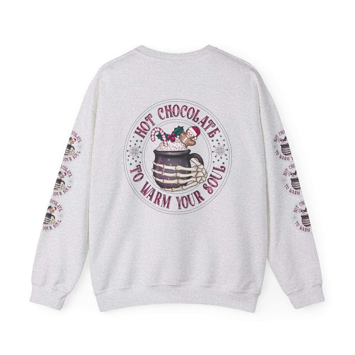 Hot chocolate to warm up my soul, Unisex Heavy Blend™ Crewneck Sweatshirt (Sleeve design)