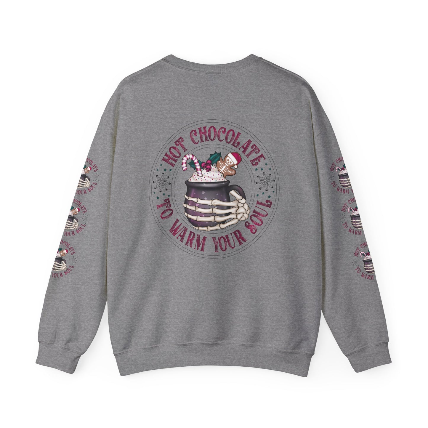 Hot chocolate to warm up my soul, Unisex Heavy Blend™ Crewneck Sweatshirt (Sleeve design)