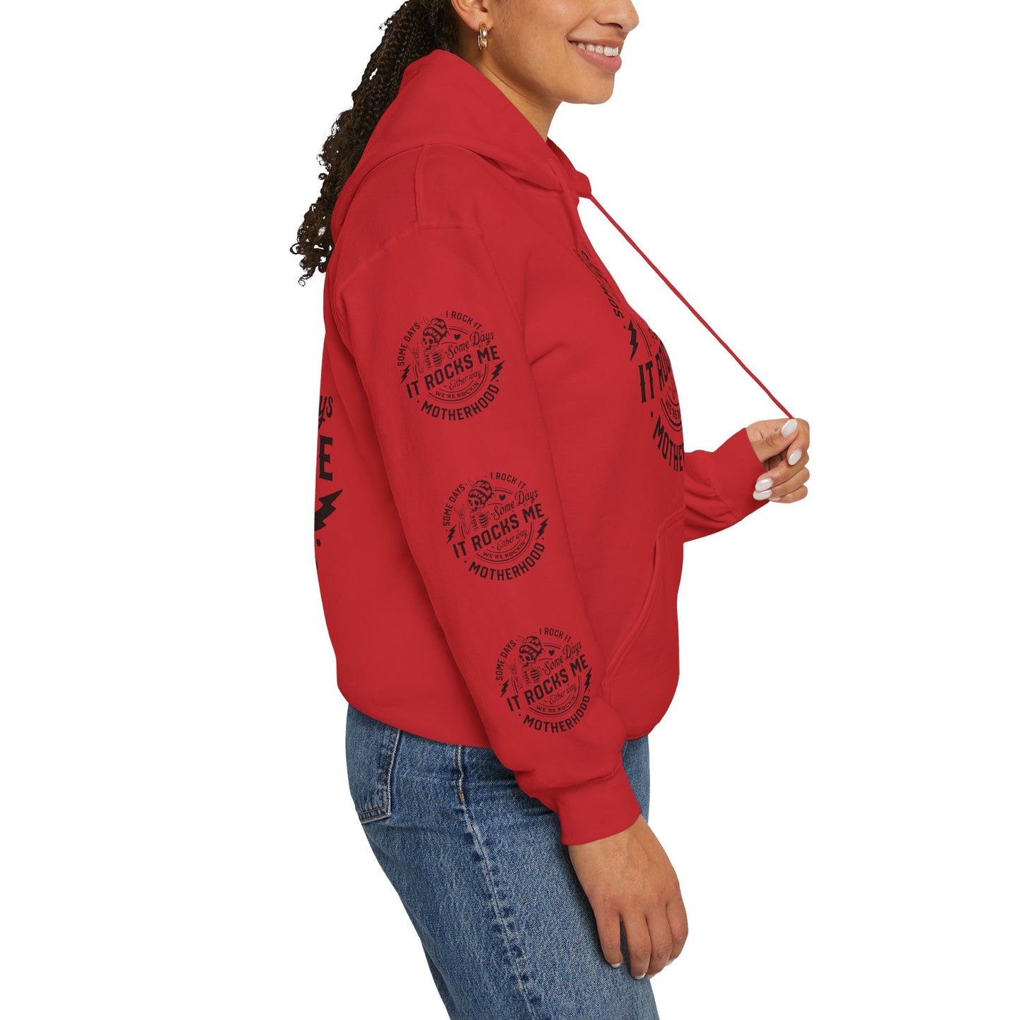 Rocking motherhood ,  Unisex Heavy Blend™ Hooded Sweatshirt (side arm design)