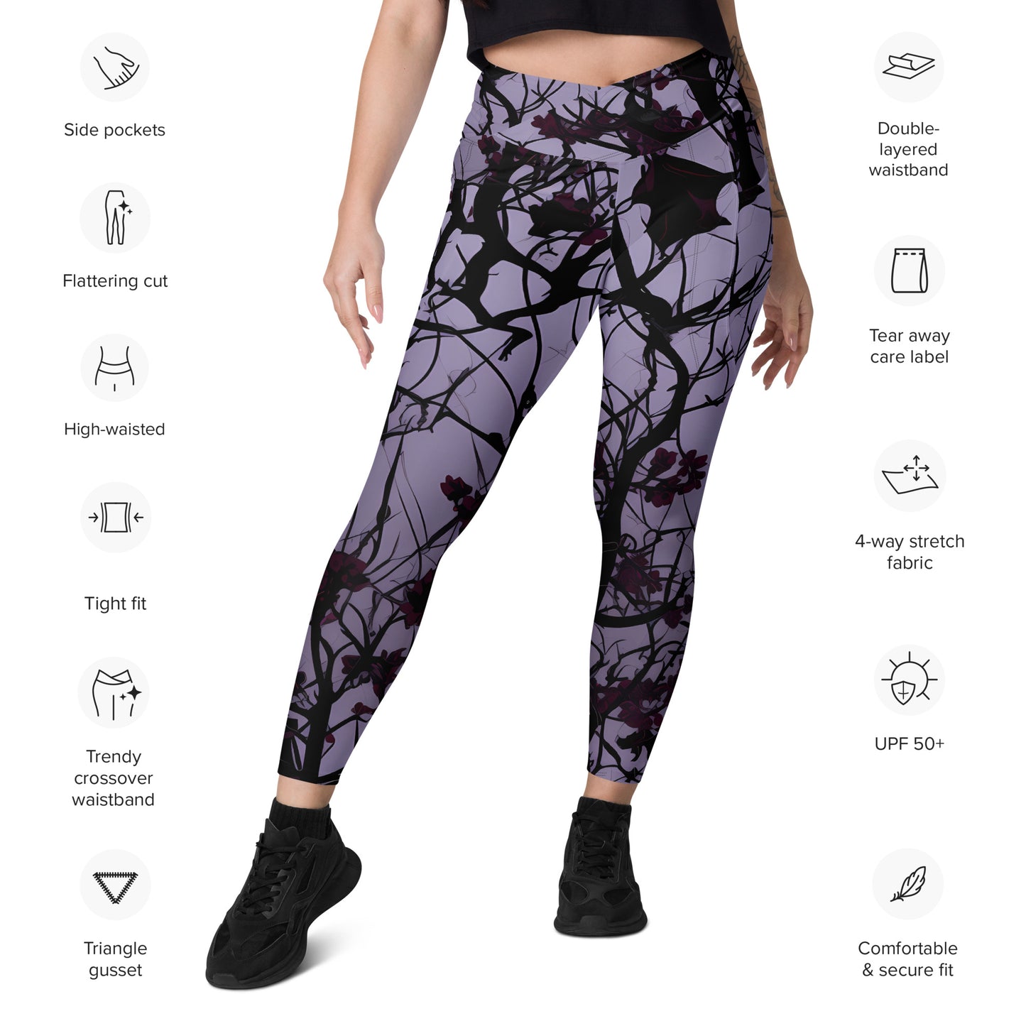 Dark vines Crossover leggings with pockets