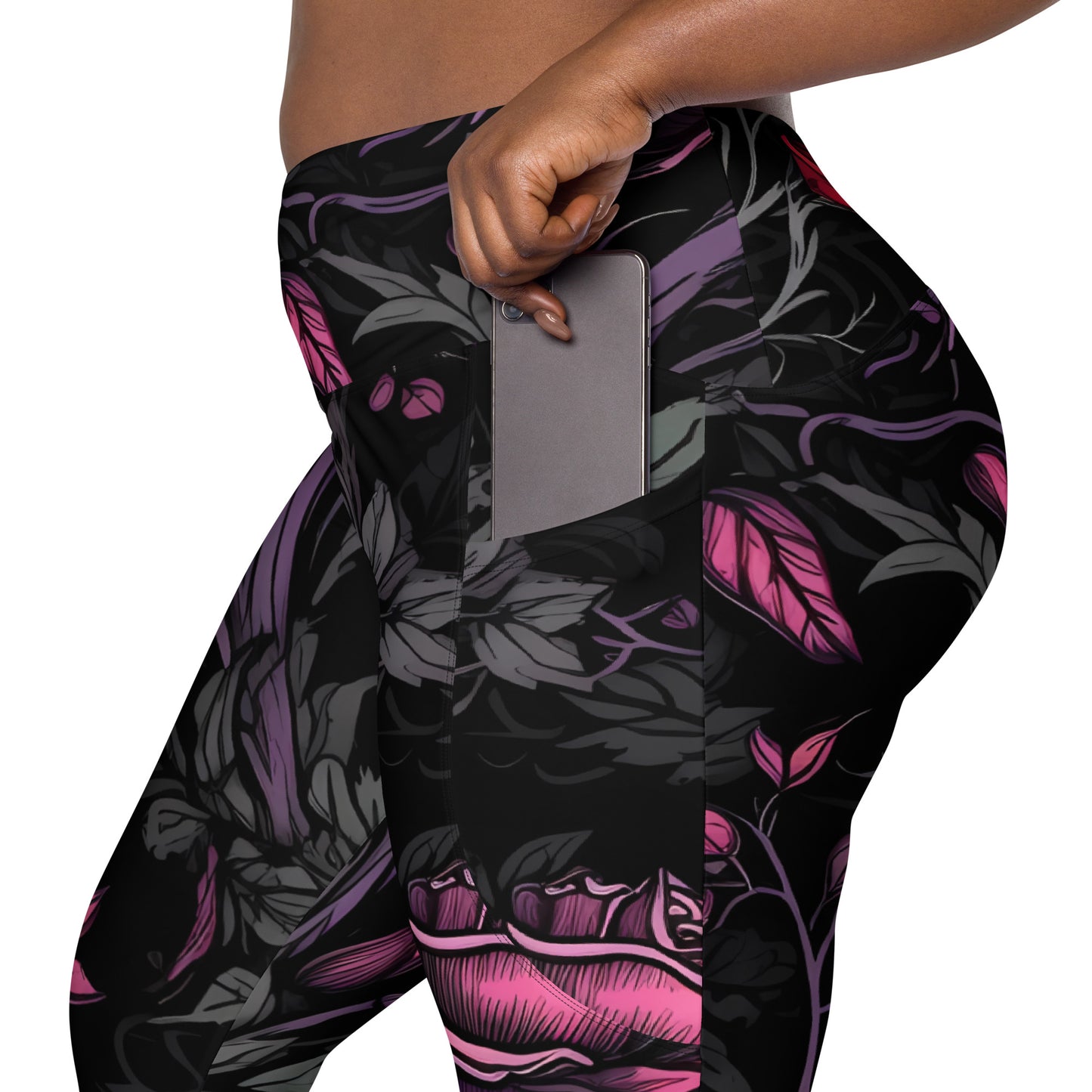 Dark roses, Crossover leggings with pockets